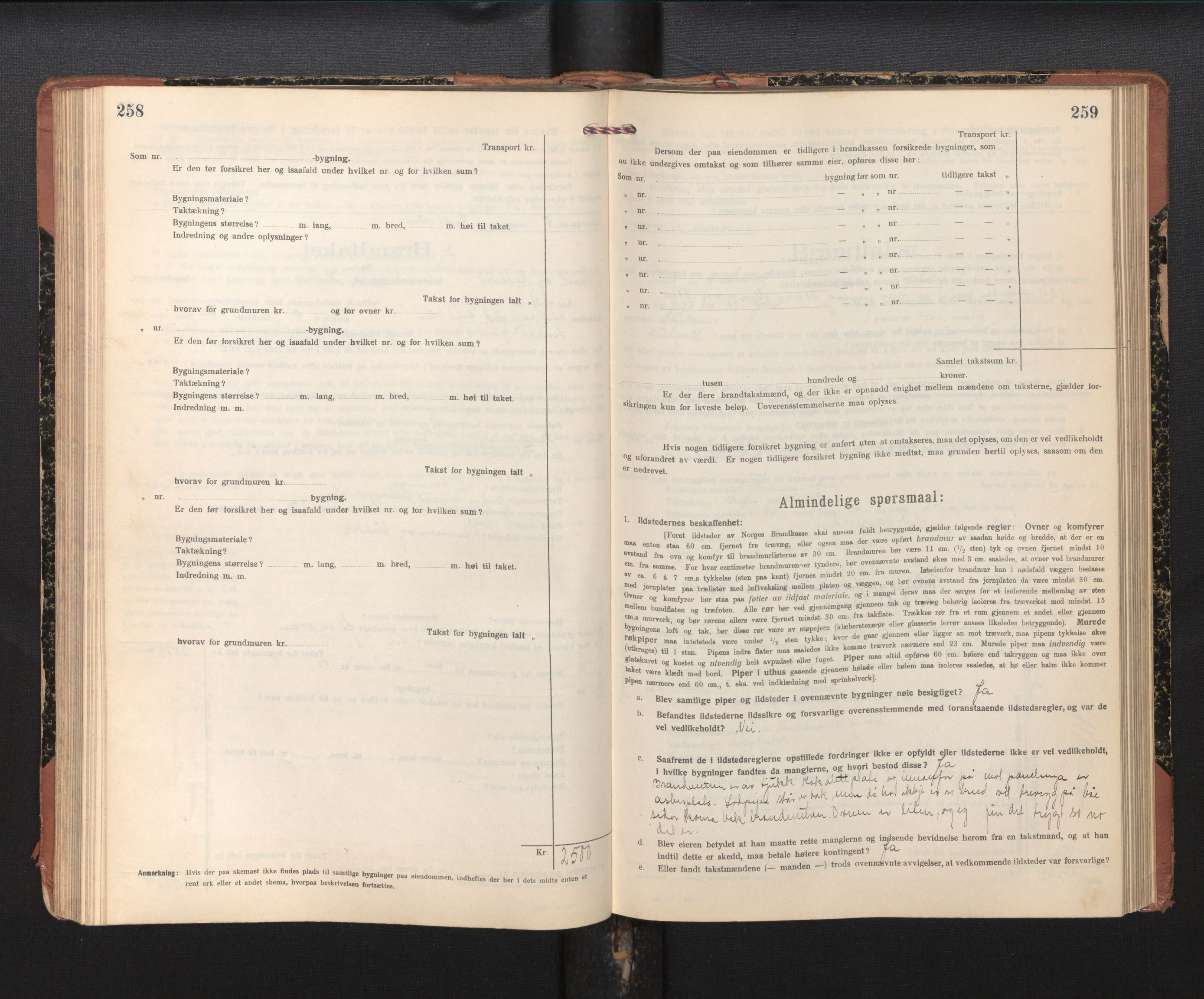 Lensmannen i Sund og Austevoll, SAB/A-35201/0012/L0004: Branntakstprotokoll, skjematakst, 1917-1949, p. 258-259