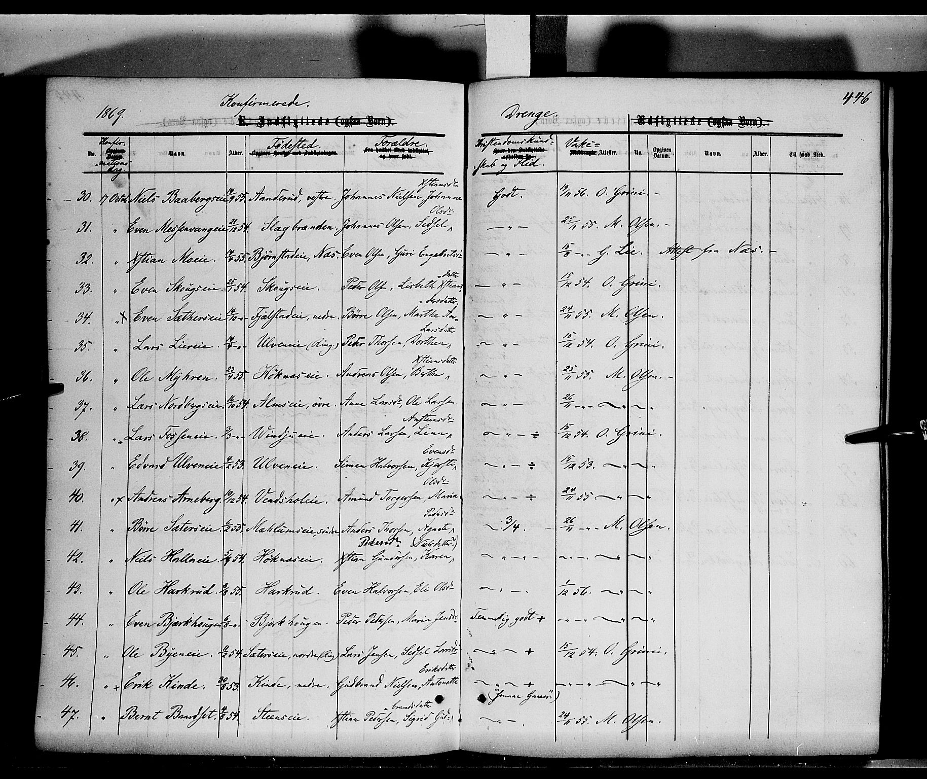 Ringsaker prestekontor, AV/SAH-PREST-014/K/Ka/L0010: Parish register (official) no. 10, 1861-1869, p. 446