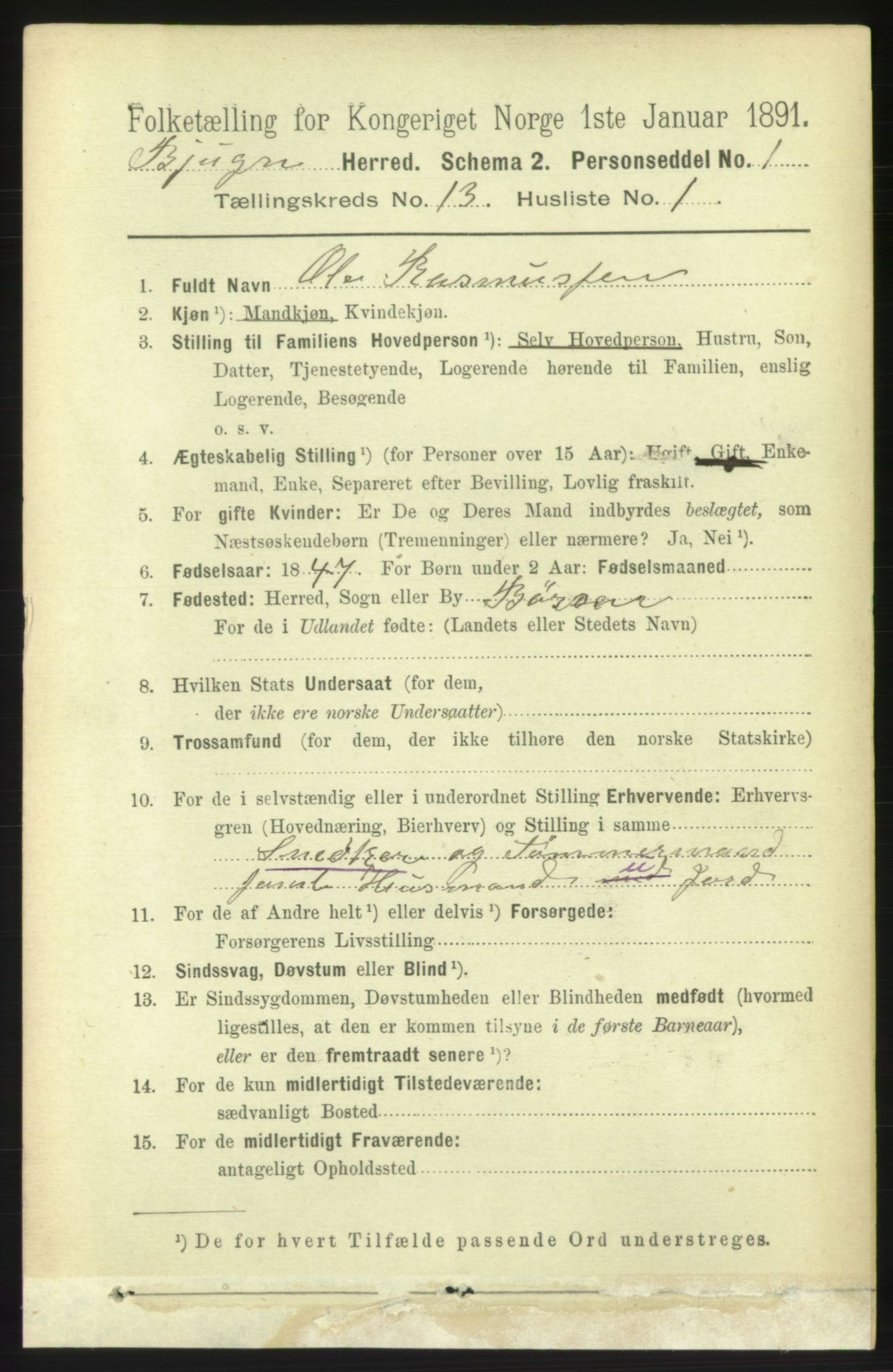 RA, 1891 census for 1627 Bjugn, 1891, p. 3758