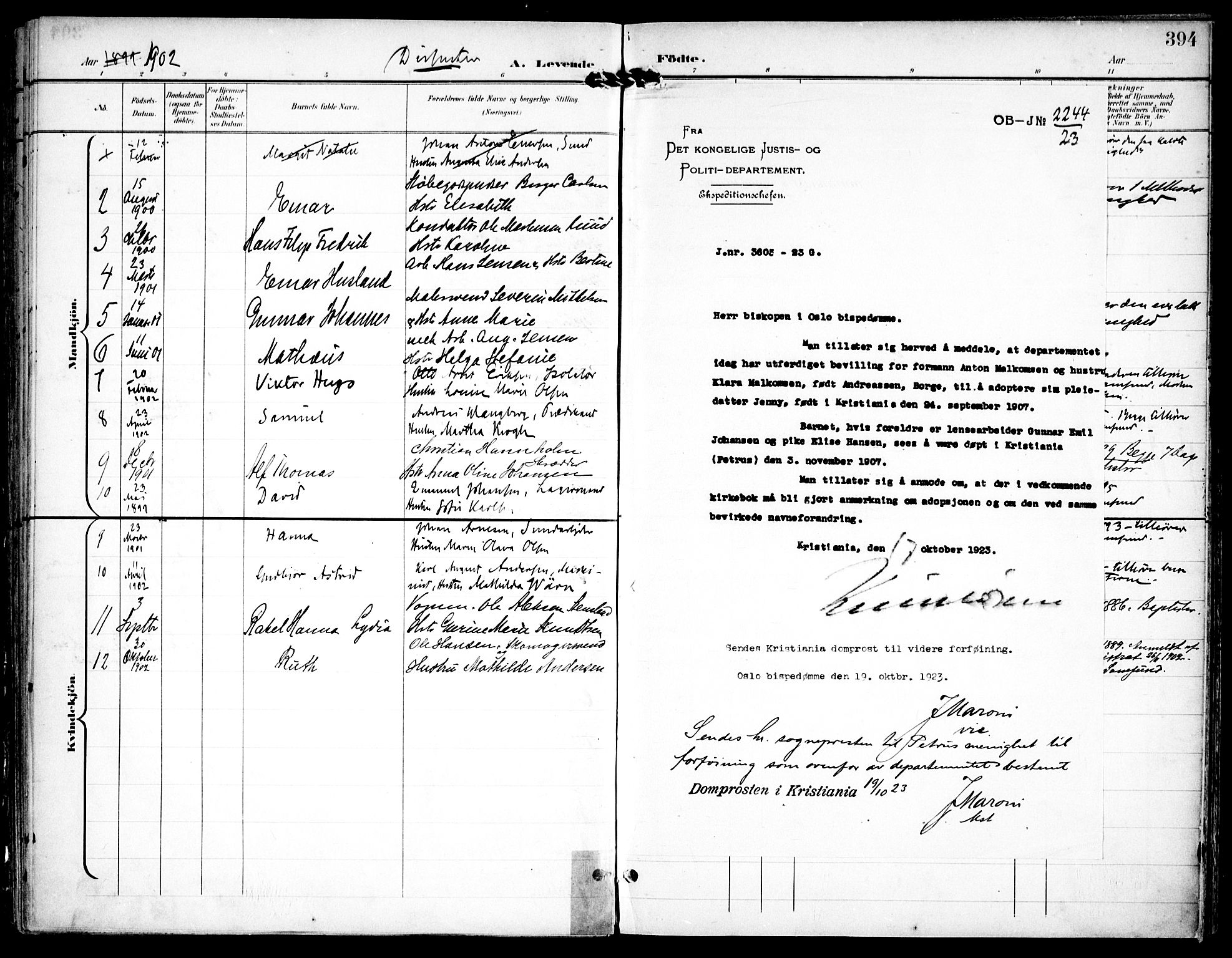 Petrus prestekontor Kirkebøker, AV/SAO-A-10872/F/Fa/L0008: Parish register (official) no. 8, 1899-1909, p. 394