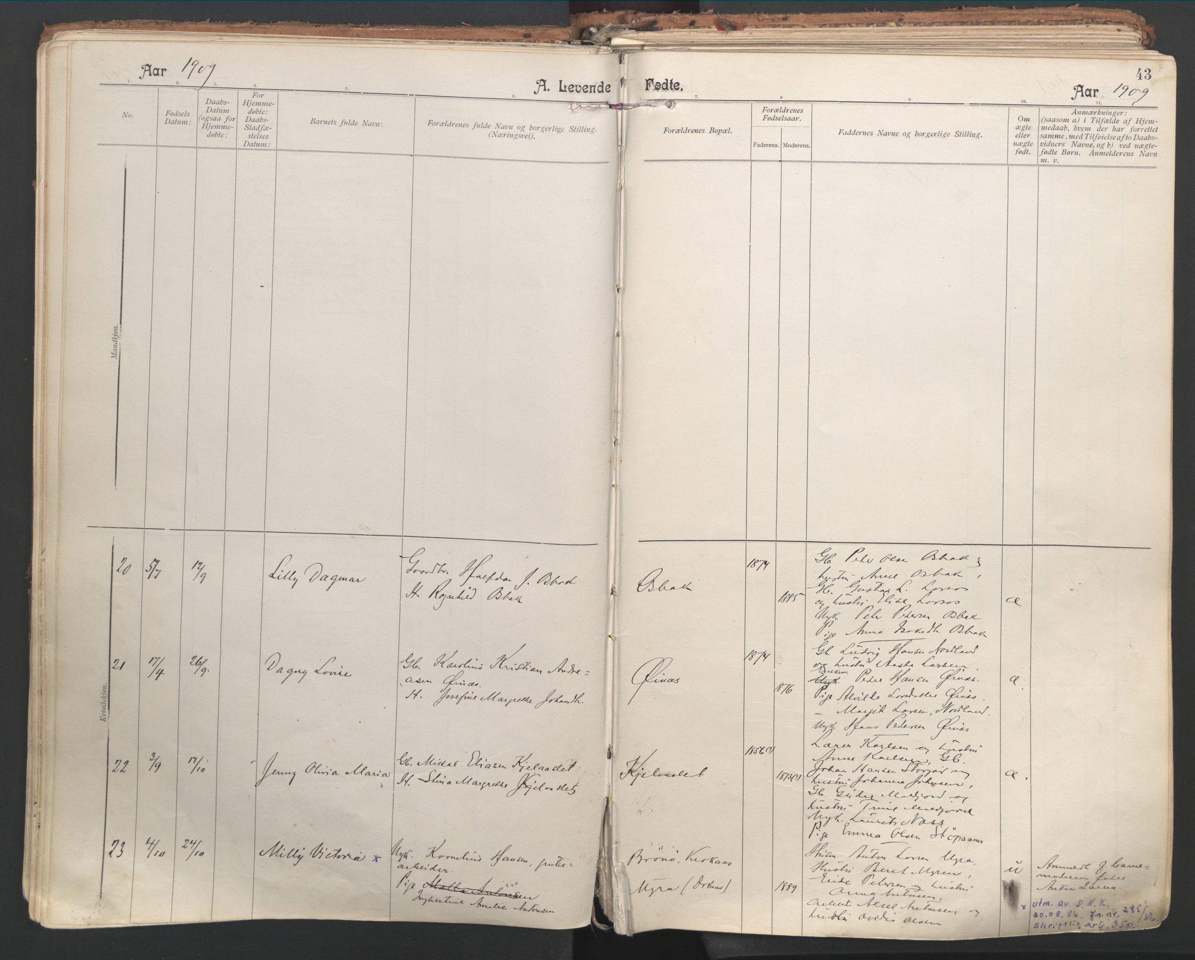 Ministerialprotokoller, klokkerbøker og fødselsregistre - Nordland, SAT/A-1459/846/L0647: Parish register (official) no. 846A05, 1902-1915, p. 43