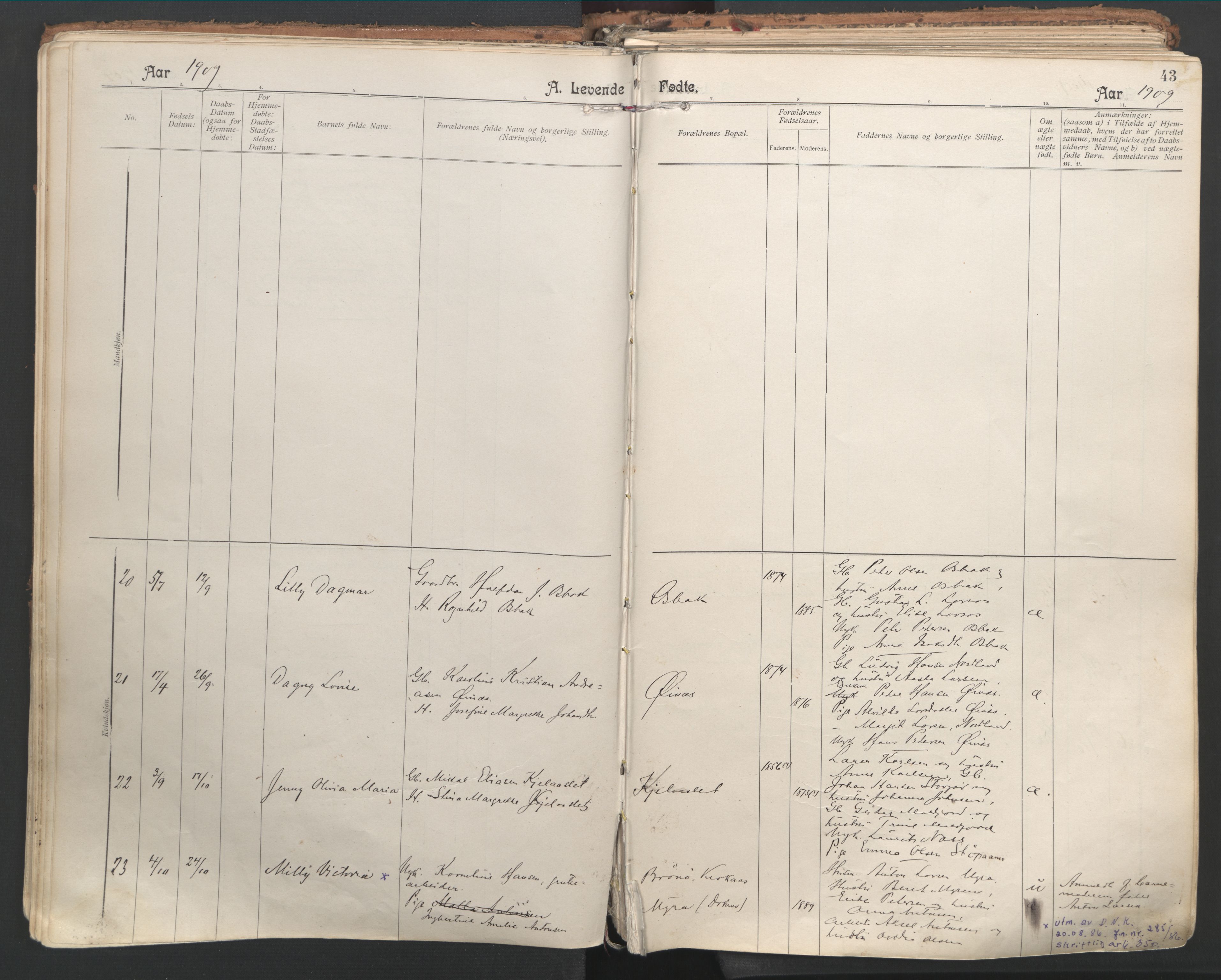 Ministerialprotokoller, klokkerbøker og fødselsregistre - Nordland, AV/SAT-A-1459/846/L0647: Parish register (official) no. 846A05, 1902-1915, p. 43