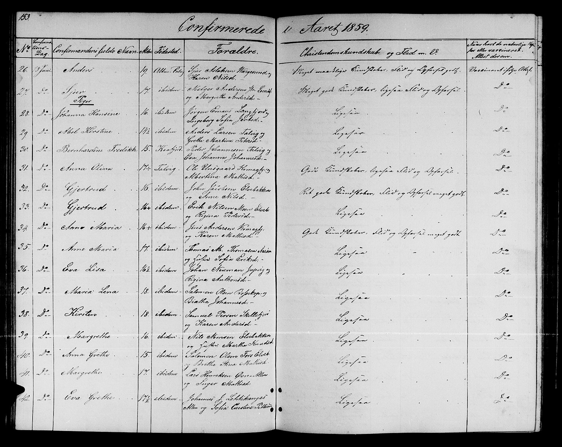 Talvik sokneprestkontor, AV/SATØ-S-1337/H/Hb/L0001klokker: Parish register (copy) no. 1, 1847-1863, p. 153