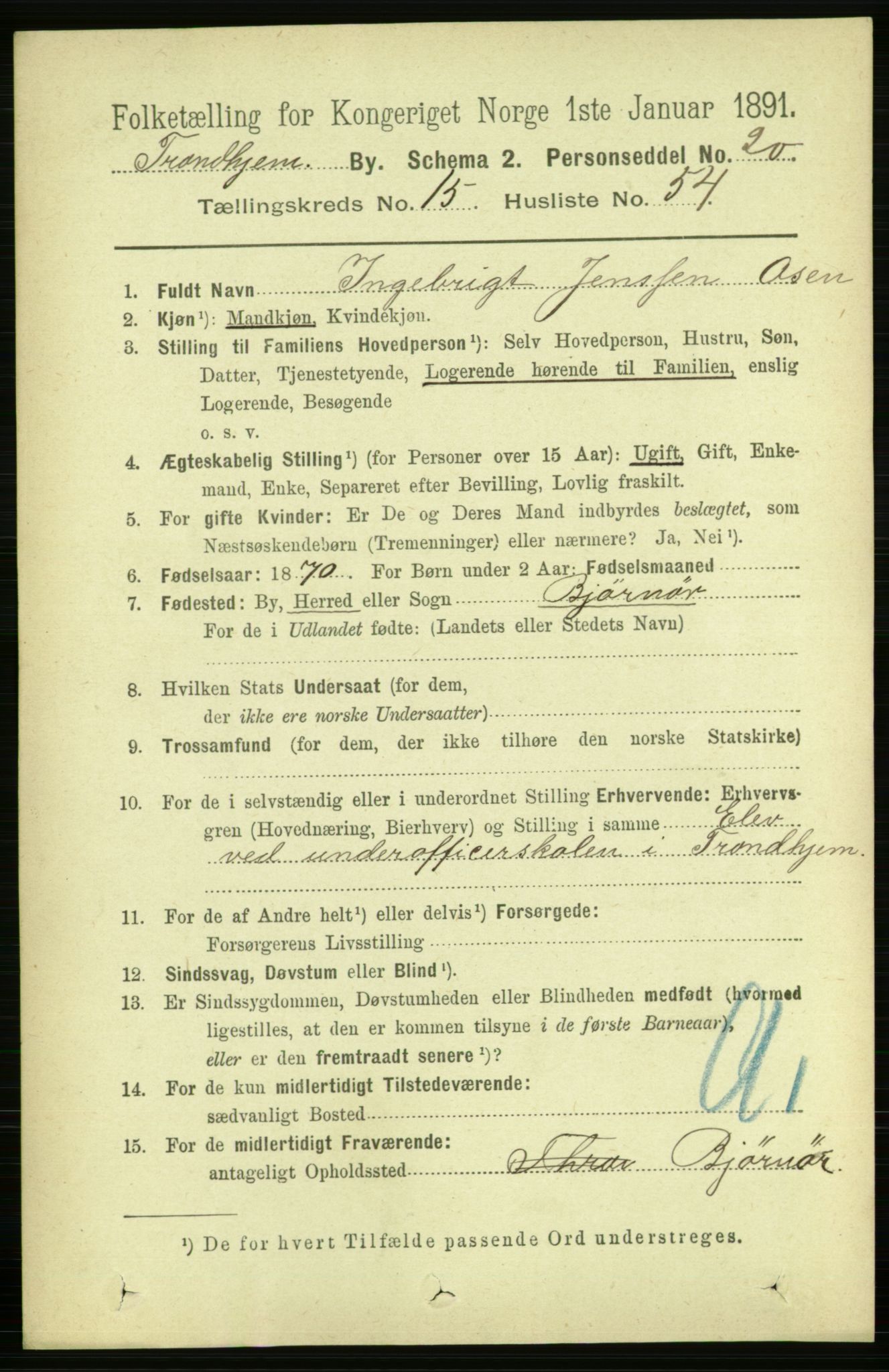 RA, 1891 census for 1601 Trondheim, 1891, p. 12311