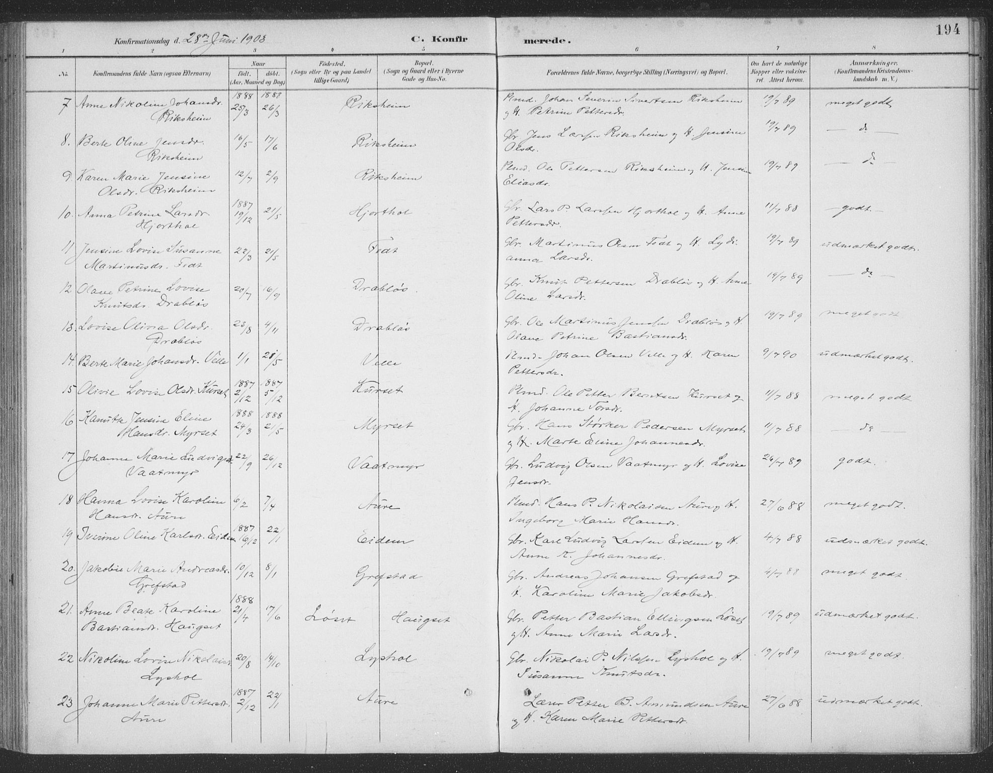 Ministerialprotokoller, klokkerbøker og fødselsregistre - Møre og Romsdal, AV/SAT-A-1454/523/L0335: Parish register (official) no. 523A02, 1891-1911, p. 194