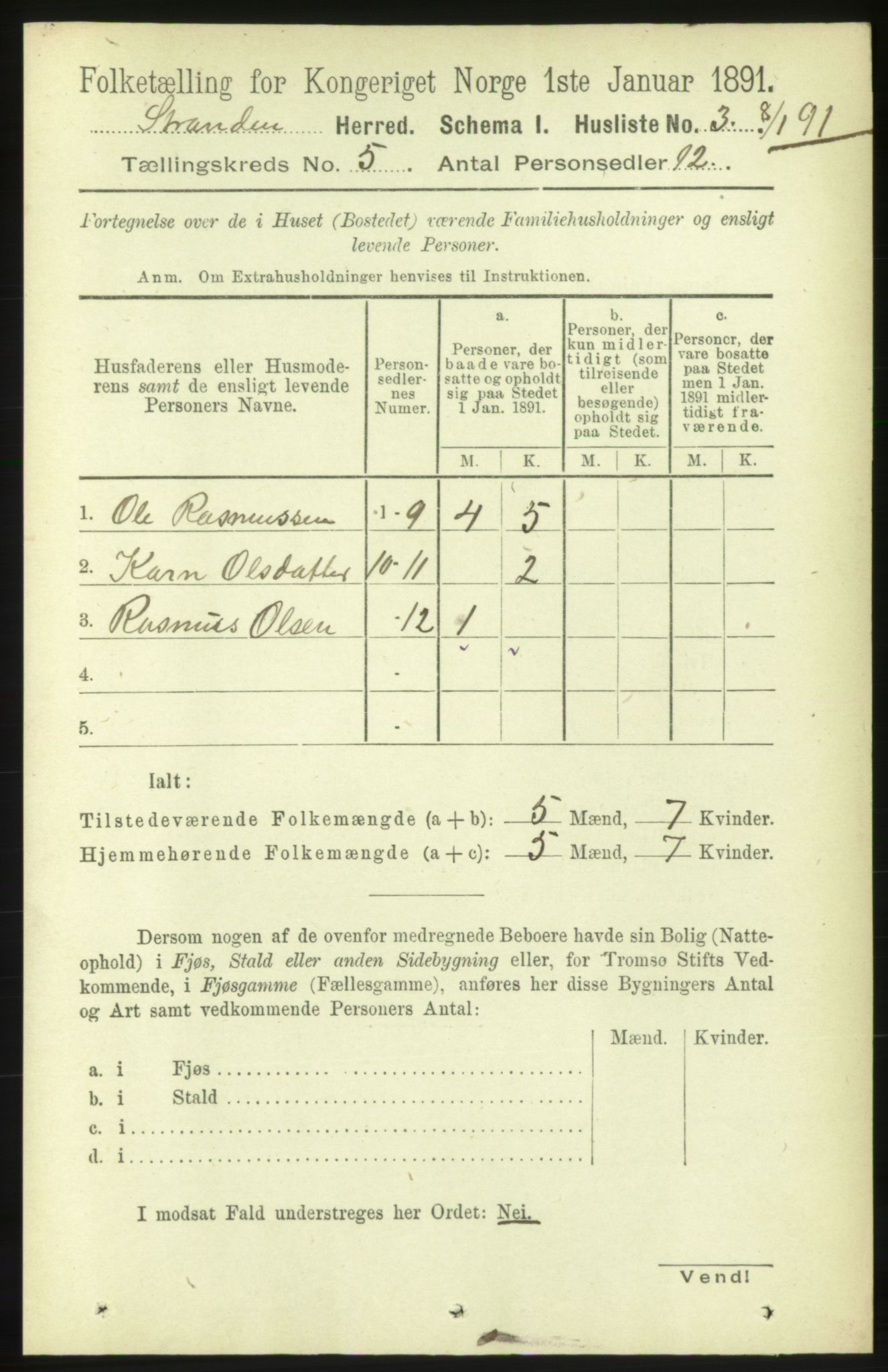 RA, 1891 census for 1525 Stranda, 1891, p. 964