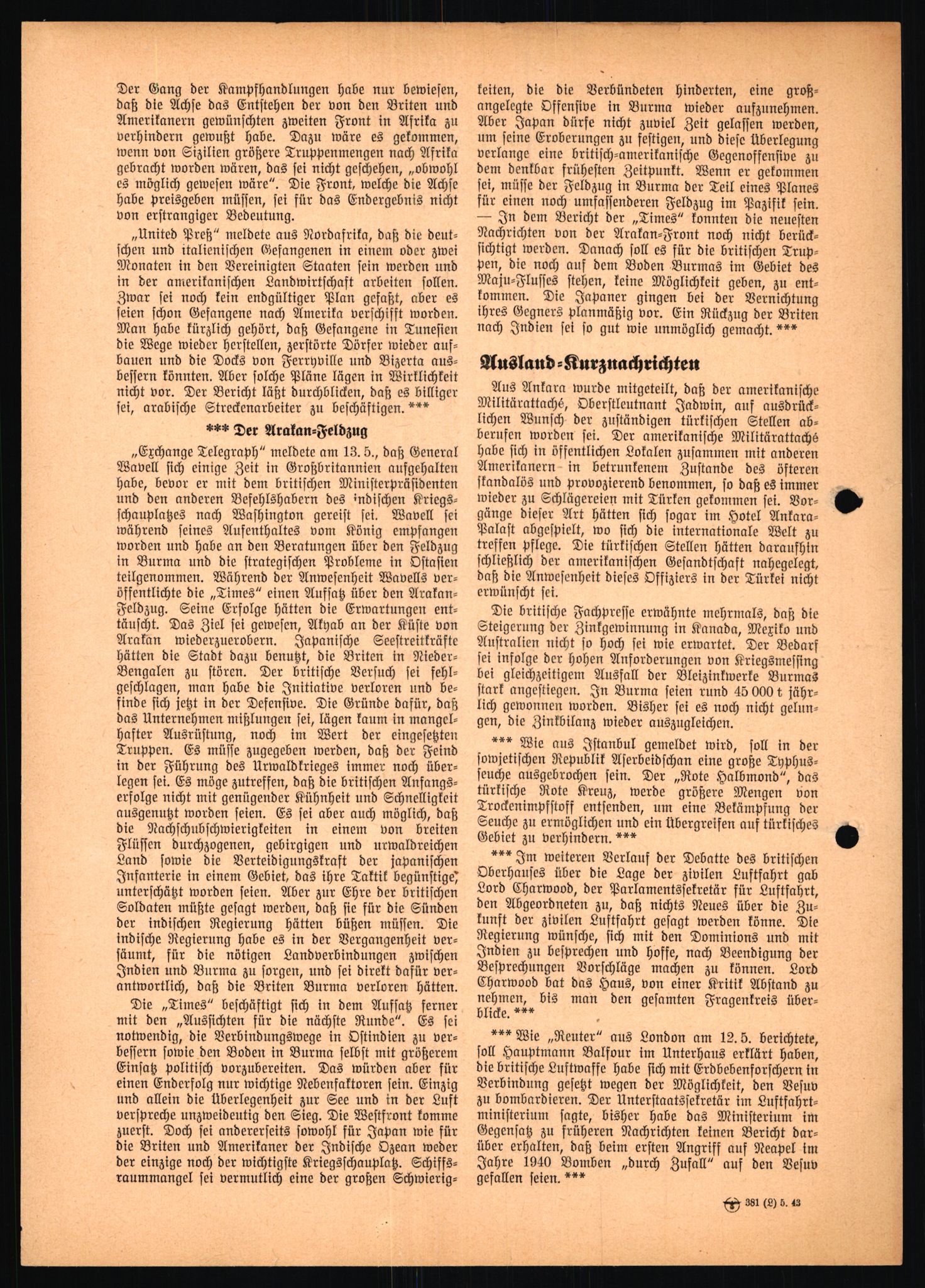 Forsvarets Overkommando. 2 kontor. Arkiv 11.4. Spredte tyske arkivsaker, AV/RA-RAFA-7031/D/Dar/Dara/L0021: Nachrichten des OKW, 1943-1945, p. 141