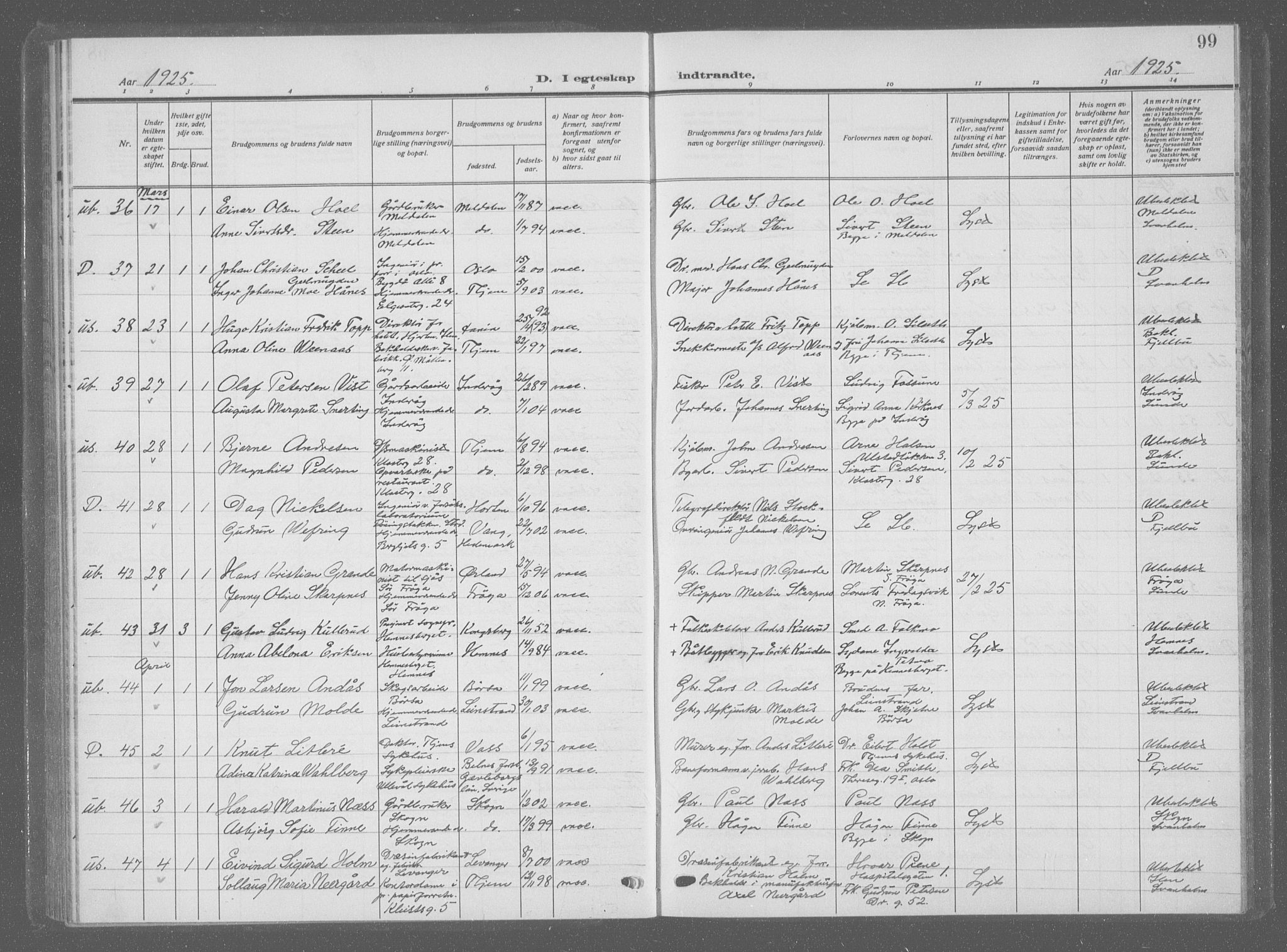 Ministerialprotokoller, klokkerbøker og fødselsregistre - Sør-Trøndelag, SAT/A-1456/601/L0098: Parish register (copy) no. 601C16, 1921-1934, p. 99