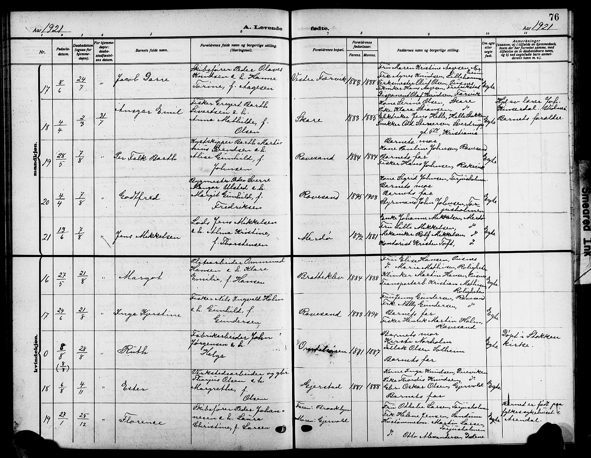 Tromøy sokneprestkontor, AV/SAK-1111-0041/F/Fb/L0007: Parish register (copy) no. B 7, 1908-1925, p. 76