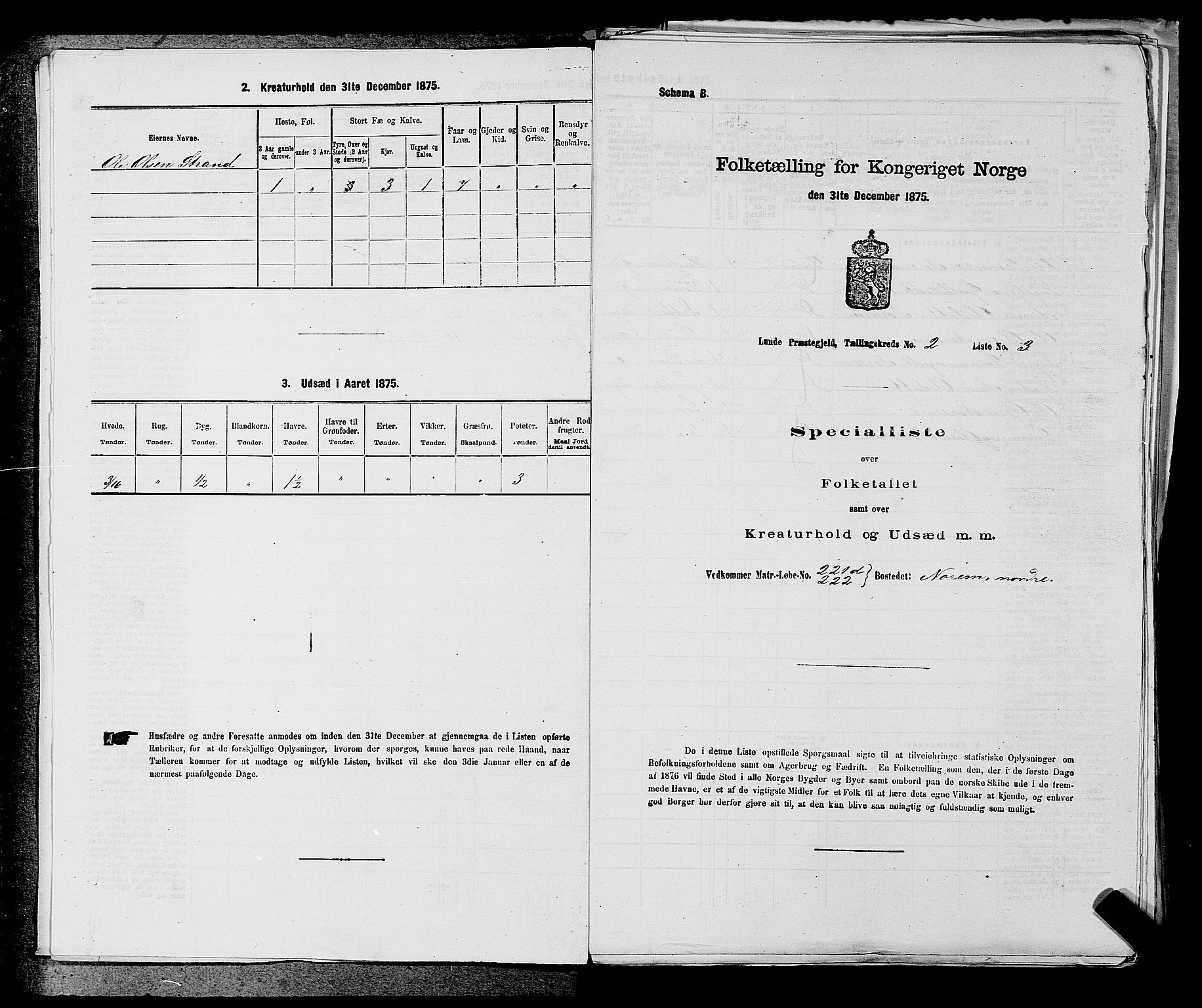 SAKO, 1875 census for 0820P Lunde, 1875, p. 161