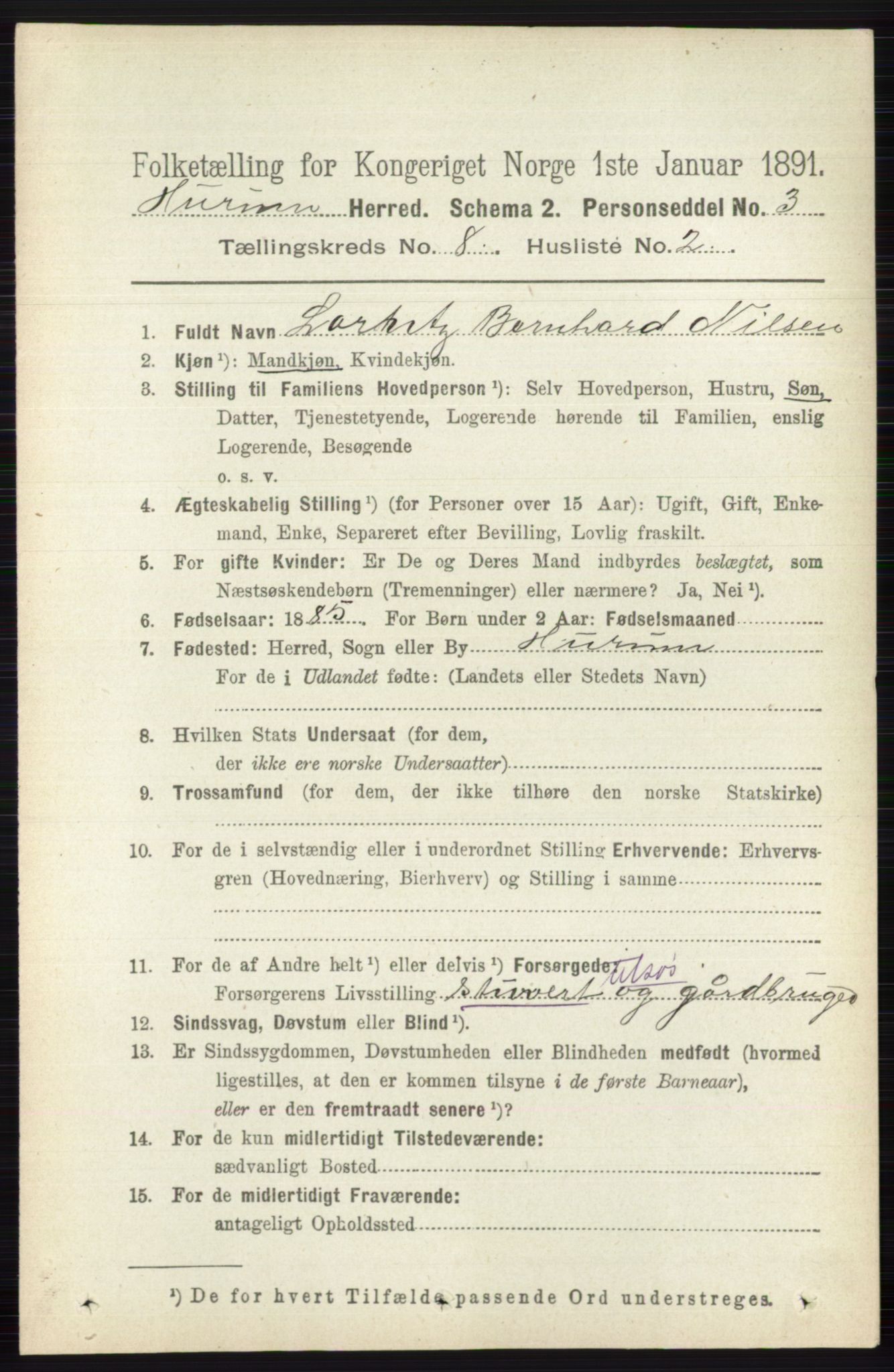 RA, 1891 census for 0628 Hurum, 1891, p. 2665