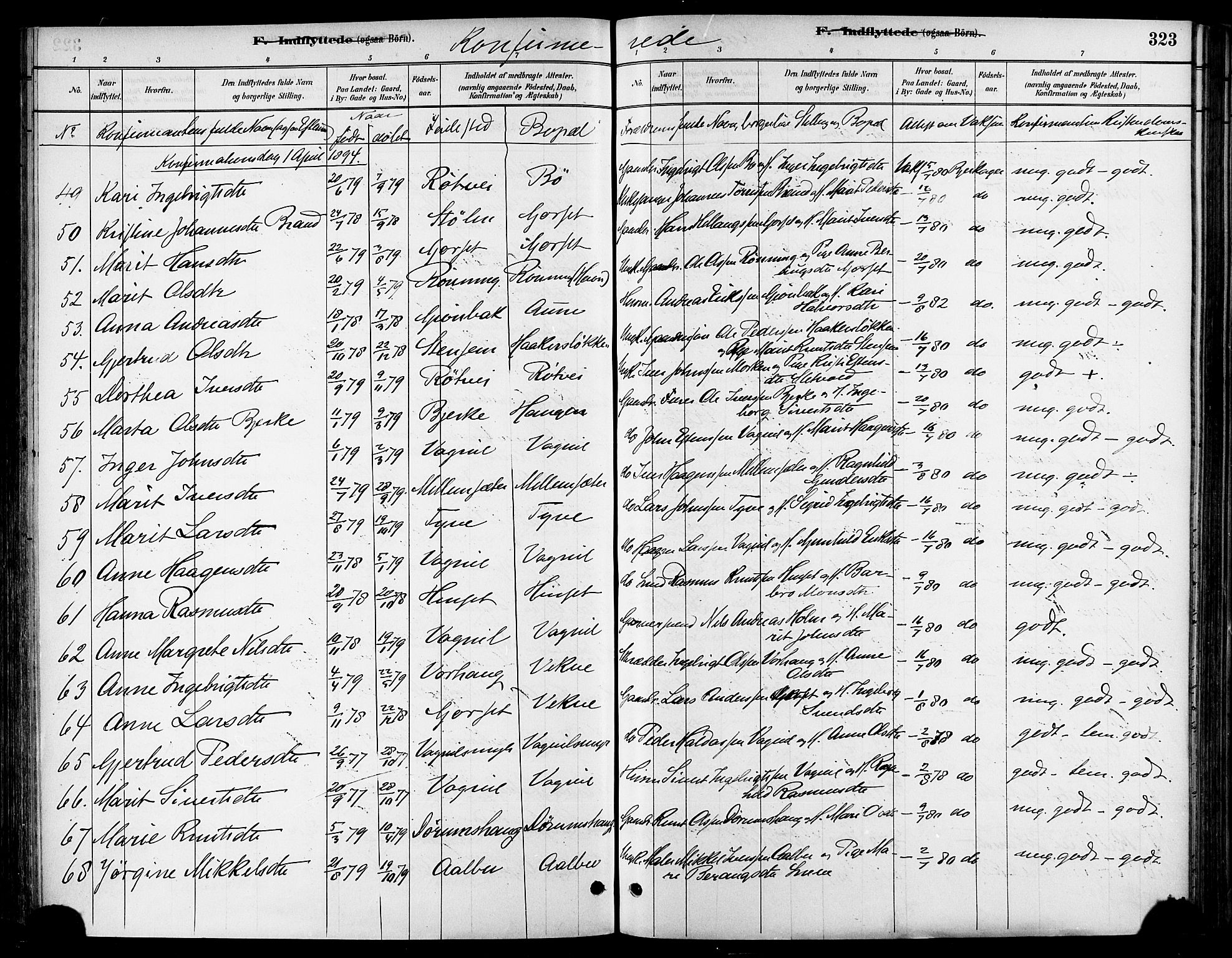 Ministerialprotokoller, klokkerbøker og fødselsregistre - Sør-Trøndelag, AV/SAT-A-1456/678/L0901: Parish register (official) no. 678A10, 1881-1894, p. 323