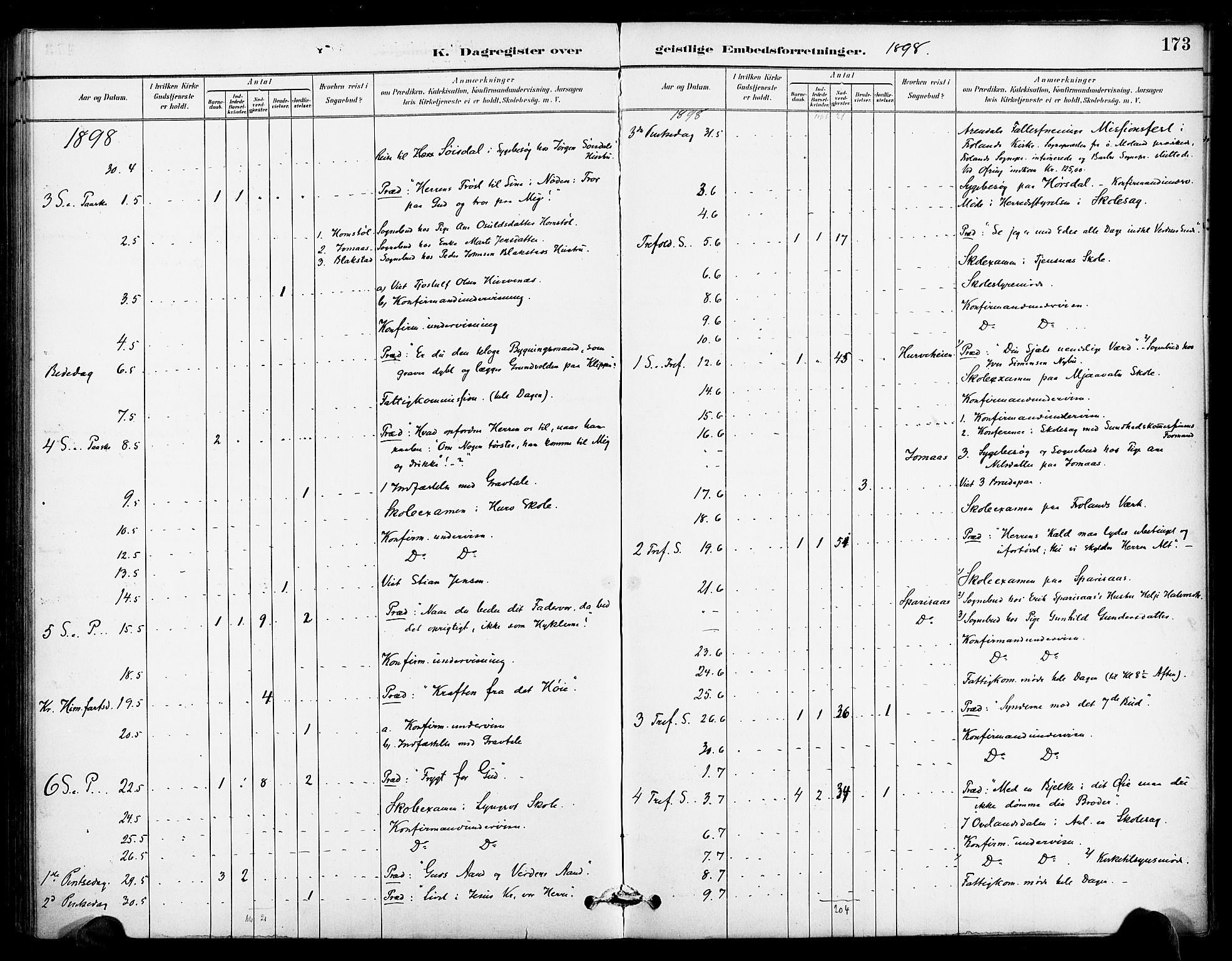 Froland sokneprestkontor, AV/SAK-1111-0013/F/Fa/L0004: Parish register (official) no. A 4, 1882-1906, p. 173