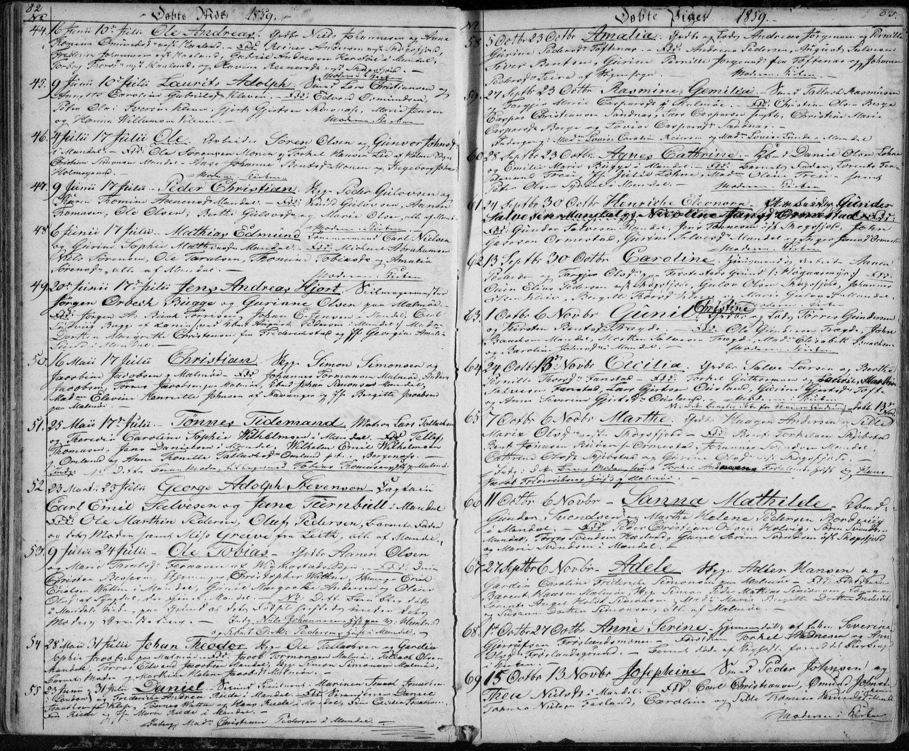 Mandal sokneprestkontor, SAK/1111-0030/F/Fb/Fba/L0008: Parish register (copy) no. B 2, 1854-1868, p. 82-83
