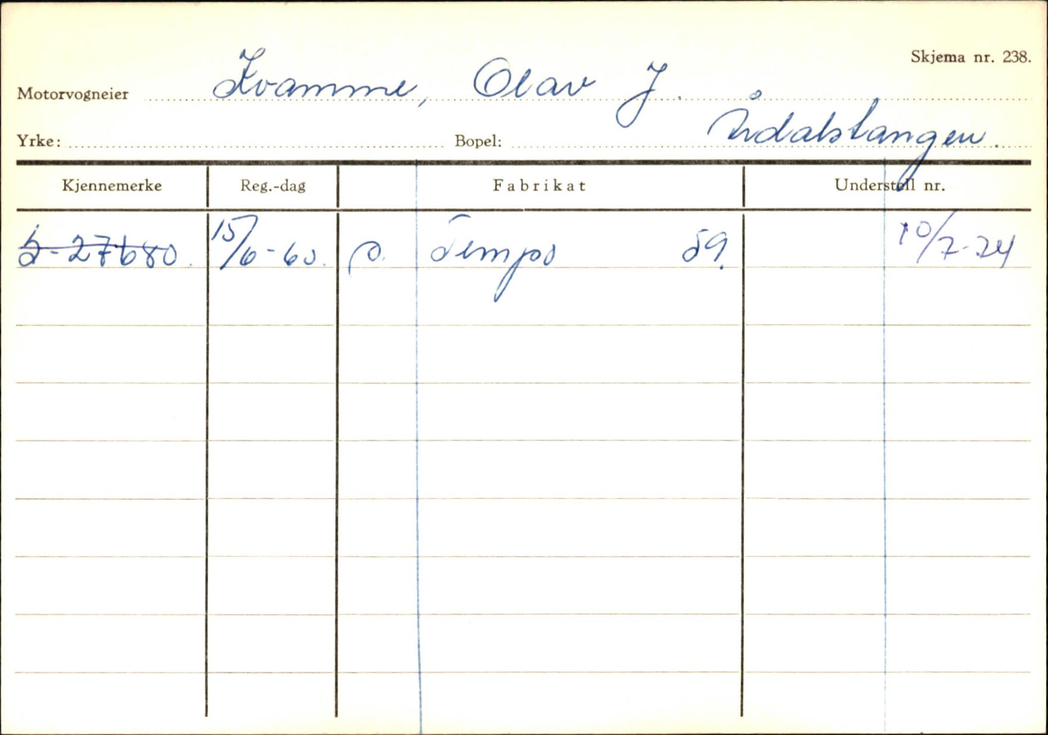 Statens vegvesen, Sogn og Fjordane vegkontor, SAB/A-5301/4/F/L0145: Registerkort Vågsøy S-Å. Årdal I-P, 1945-1975, p. 1313