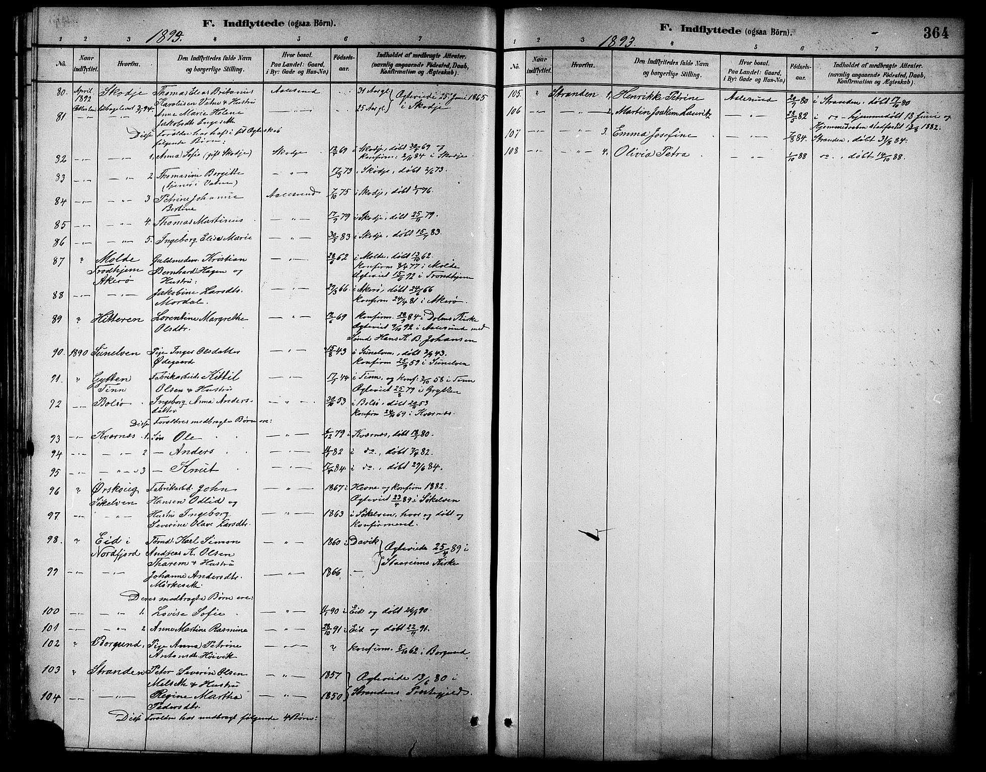 Ministerialprotokoller, klokkerbøker og fødselsregistre - Møre og Romsdal, AV/SAT-A-1454/529/L0455: Parish register (official) no. 529A05, 1885-1893, p. 364