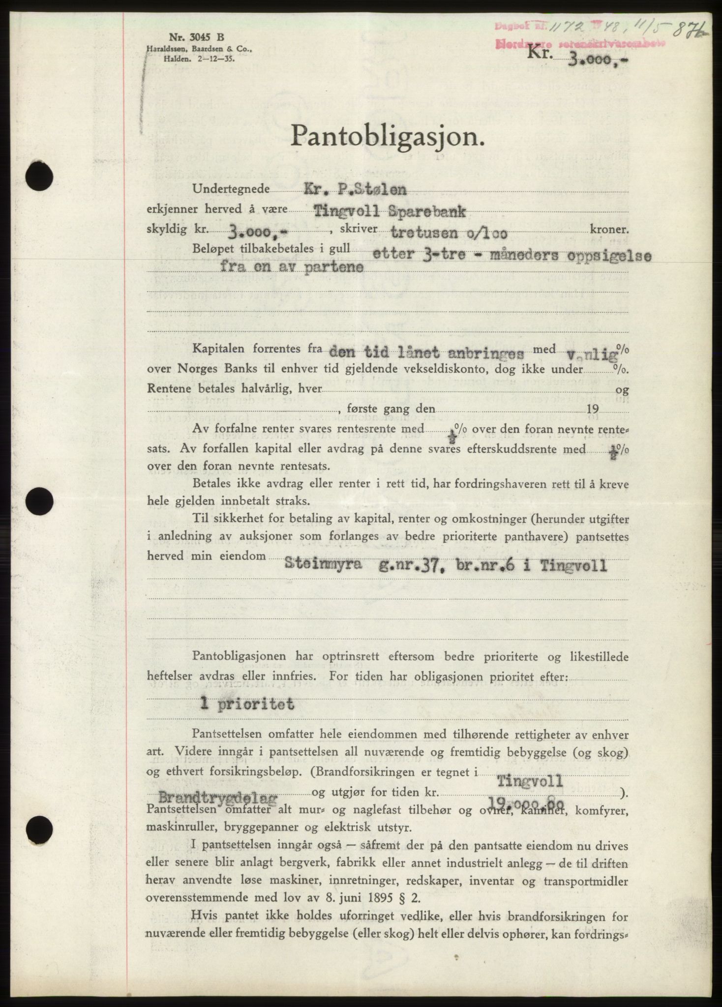 Nordmøre sorenskriveri, AV/SAT-A-4132/1/2/2Ca: Mortgage book no. B98, 1948-1948, Diary no: : 1172/1948