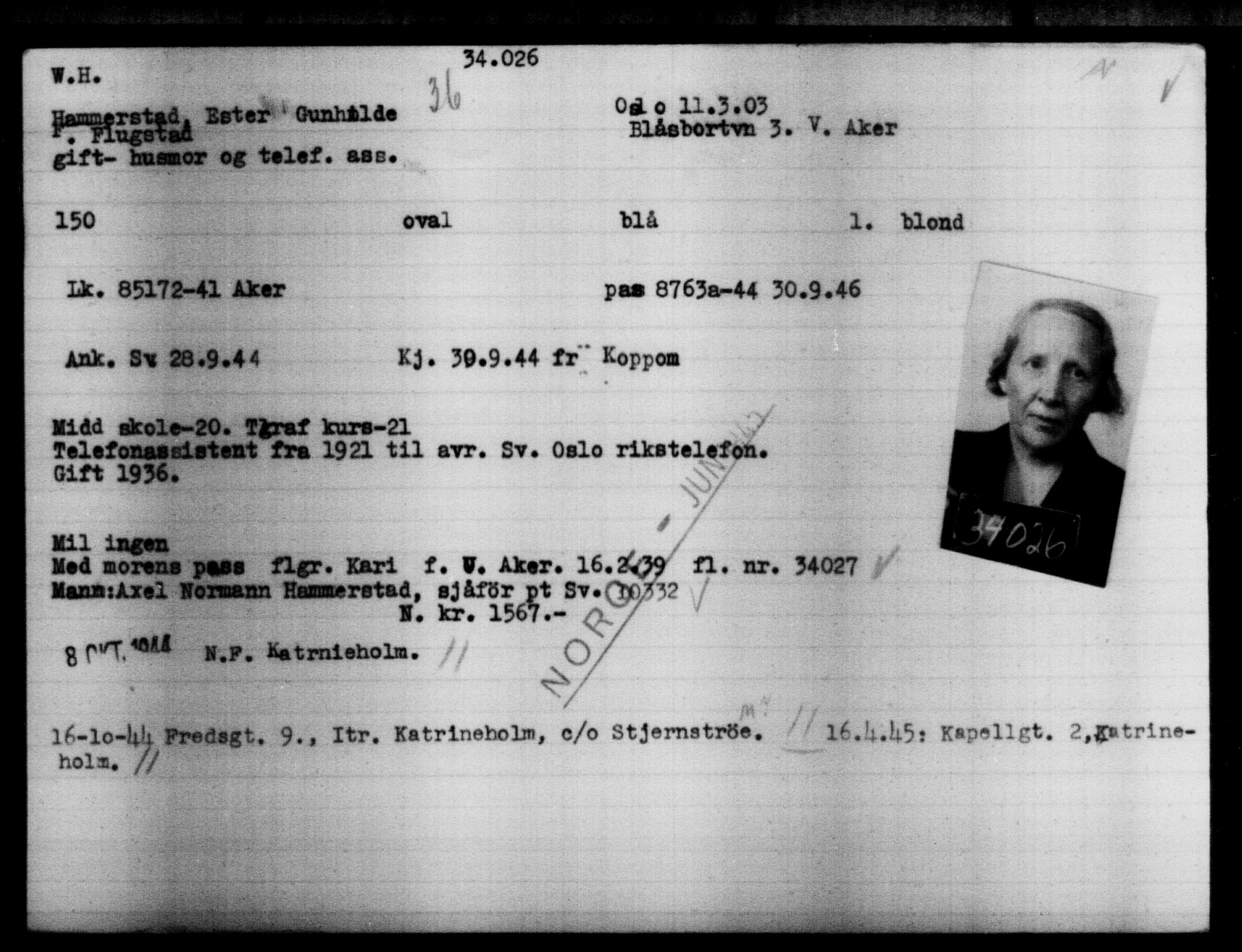 Utenriksstasjonene, Legasjonen i Stockholm, Flyktningkontoret, AV/RA-S-6753/V/Va/L0013: Kjesäterkartoteket, flyktninger med registreringsnr. 31500-34731, 1940-1945, p. 2667