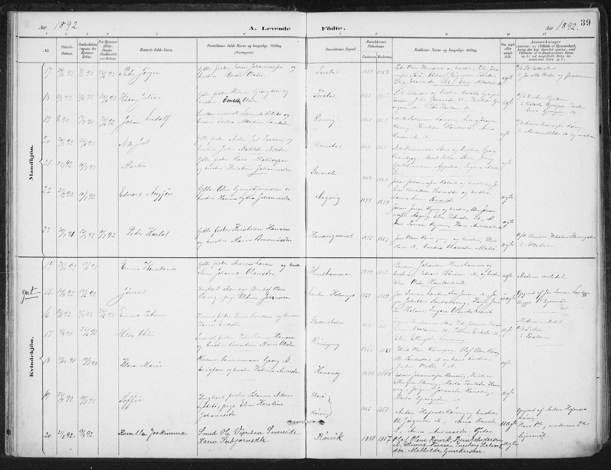 Ministerialprotokoller, klokkerbøker og fødselsregistre - Nord-Trøndelag, AV/SAT-A-1458/784/L0673: Parish register (official) no. 784A08, 1888-1899, p. 39