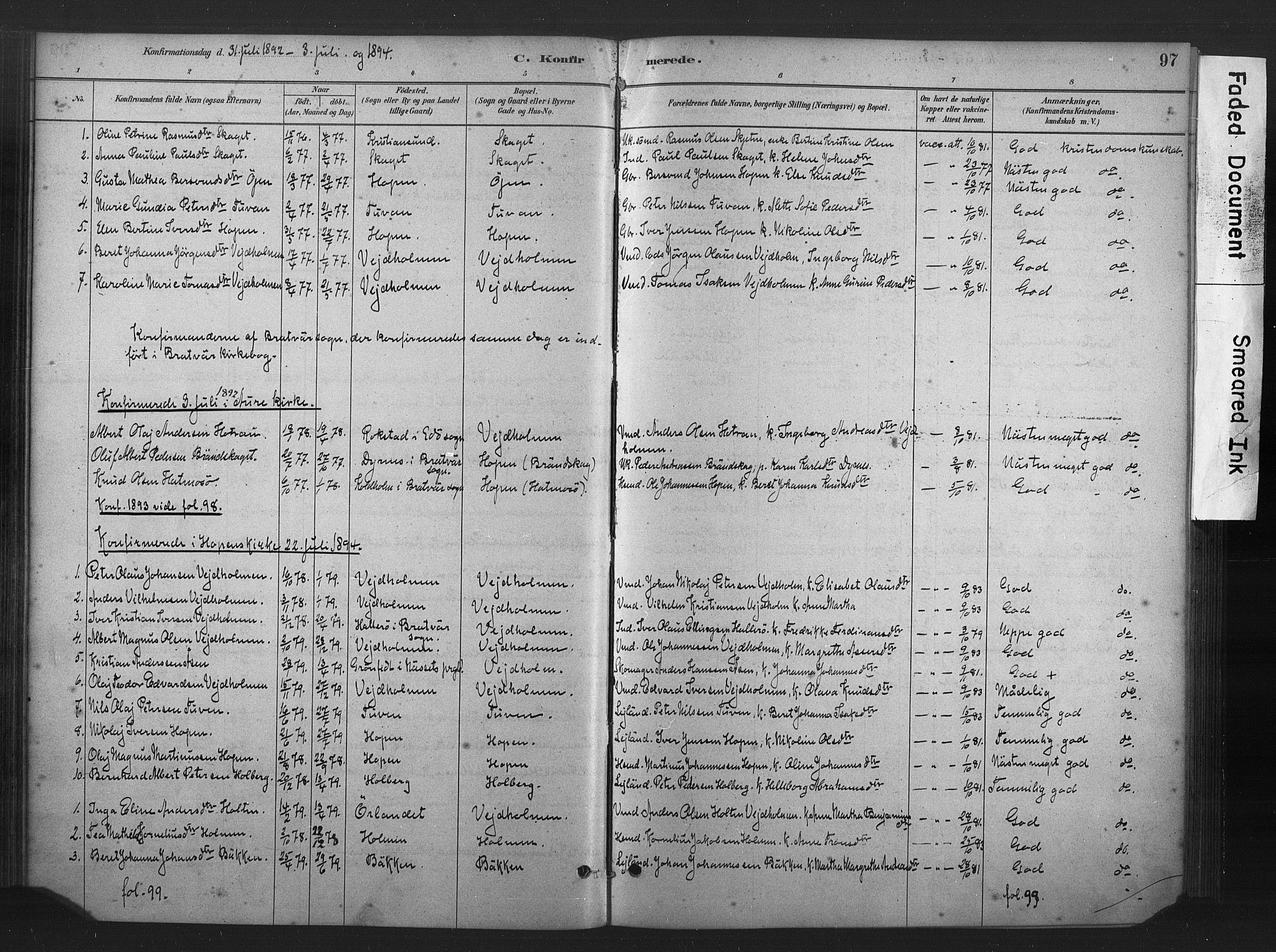 Ministerialprotokoller, klokkerbøker og fødselsregistre - Møre og Romsdal, AV/SAT-A-1454/583/L0954: Parish register (official) no. 583A01, 1880-1906, p. 97