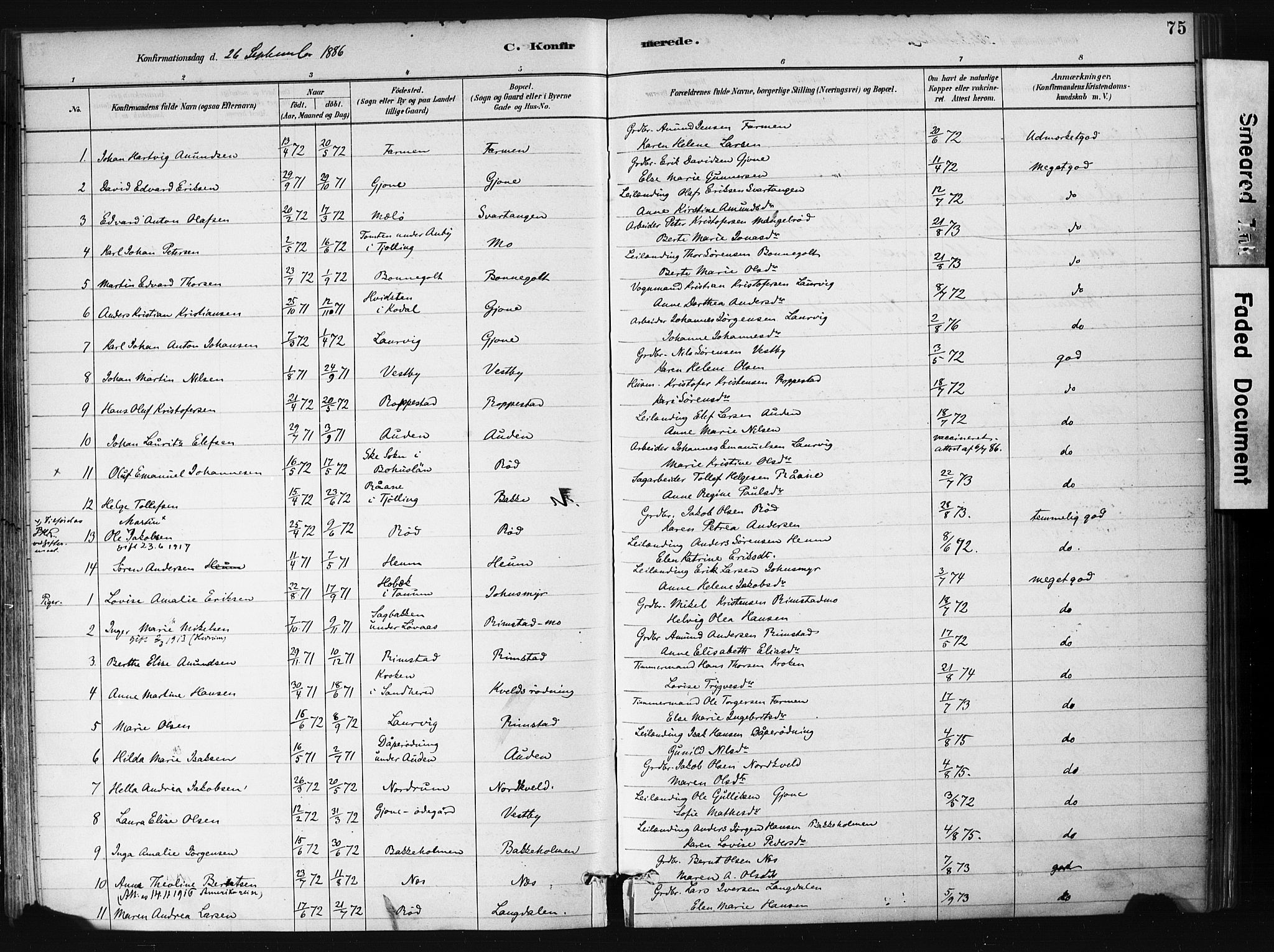 Hedrum kirkebøker, SAKO/A-344/F/Fb/L0001: Parish register (official) no. II 1, 1881-1905, p. 75