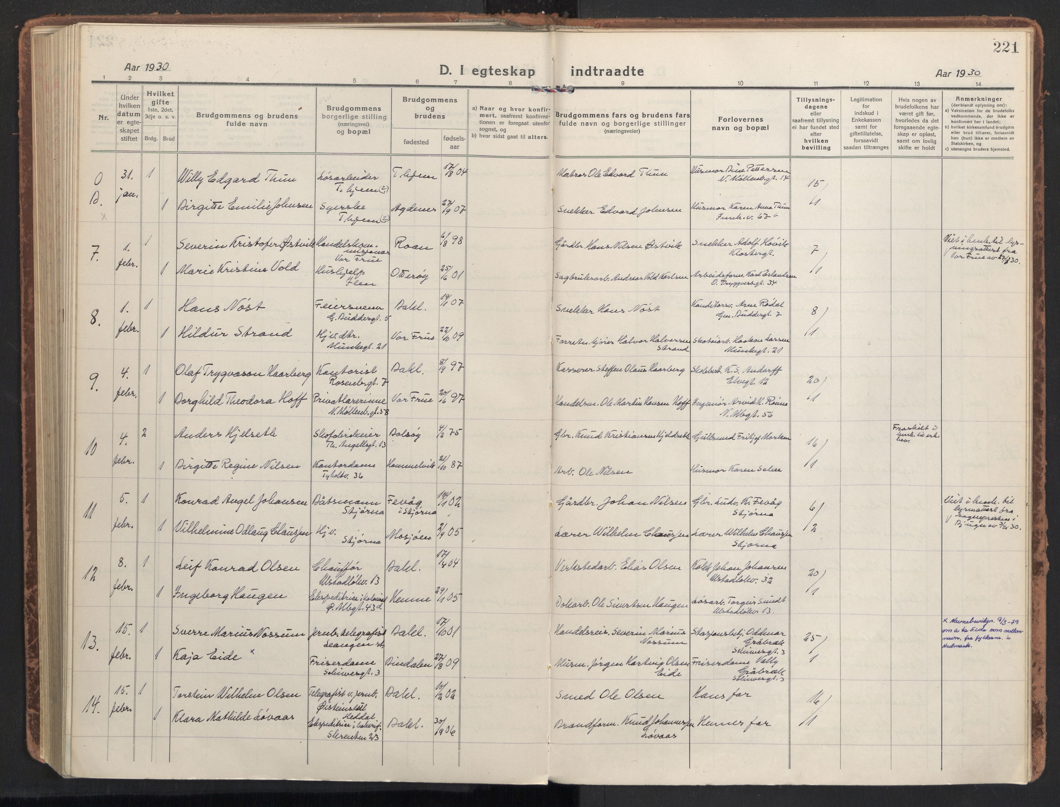 Ministerialprotokoller, klokkerbøker og fødselsregistre - Sør-Trøndelag, SAT/A-1456/604/L0206: Parish register (official) no. 604A26, 1917-1931, p. 221