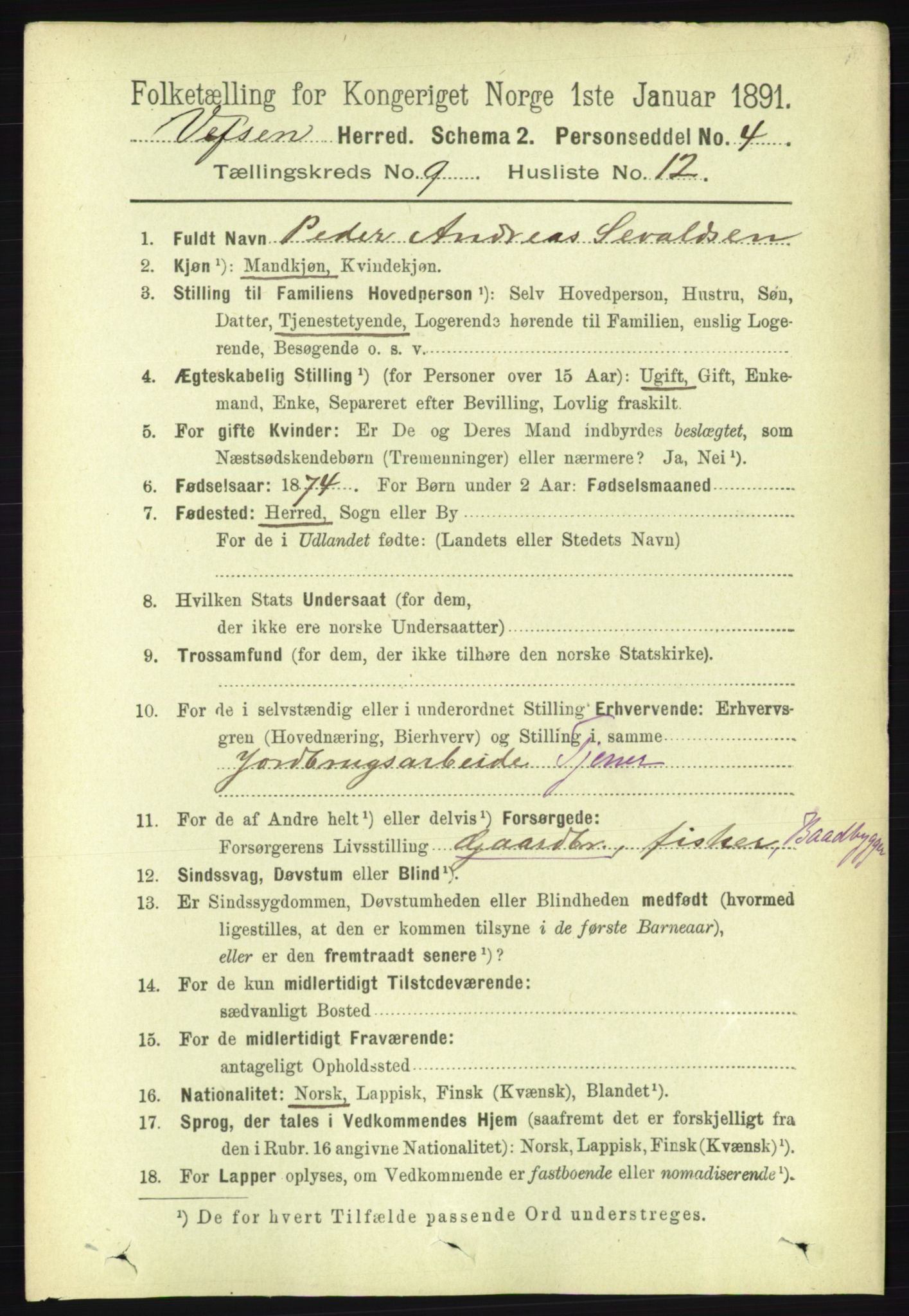 RA, 1891 census for 1824 Vefsn, 1891, p. 4771