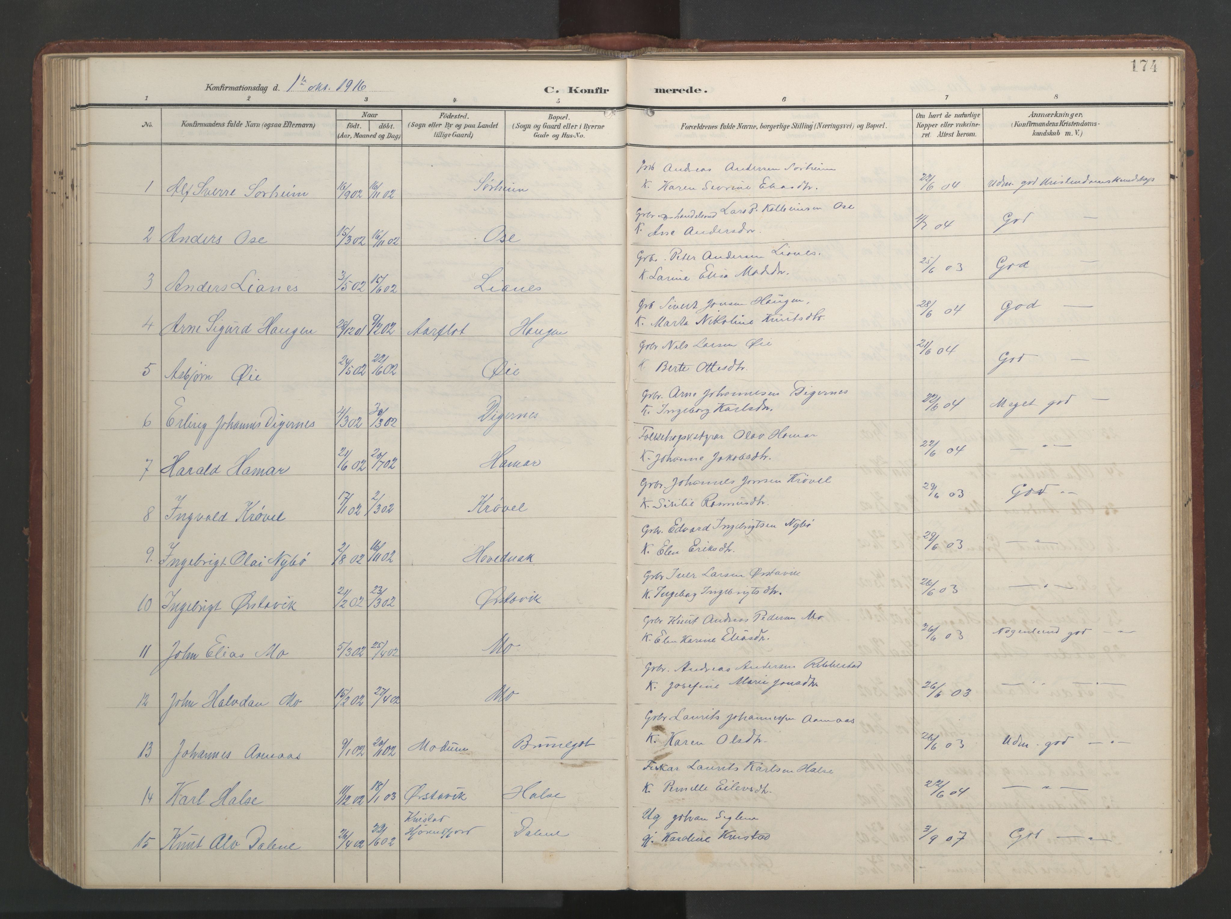 Ministerialprotokoller, klokkerbøker og fødselsregistre - Møre og Romsdal, AV/SAT-A-1454/513/L0190: Parish register (copy) no. 513C04, 1904-1926, p. 174