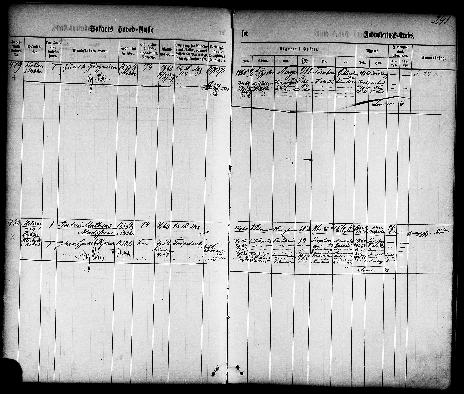 Tønsberg innrulleringskontor, AV/SAKO-A-786/F/Fc/Fca/L0001: Hovedrulle Patent nr. 1-1428, 1860-1861, p. 280