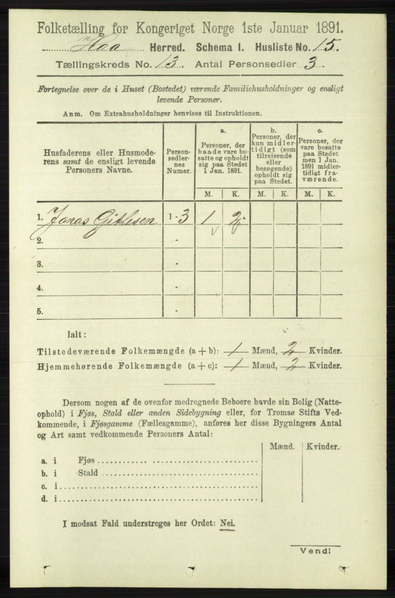 RA, 1891 census for 1119 Hå, 1891, p. 3139