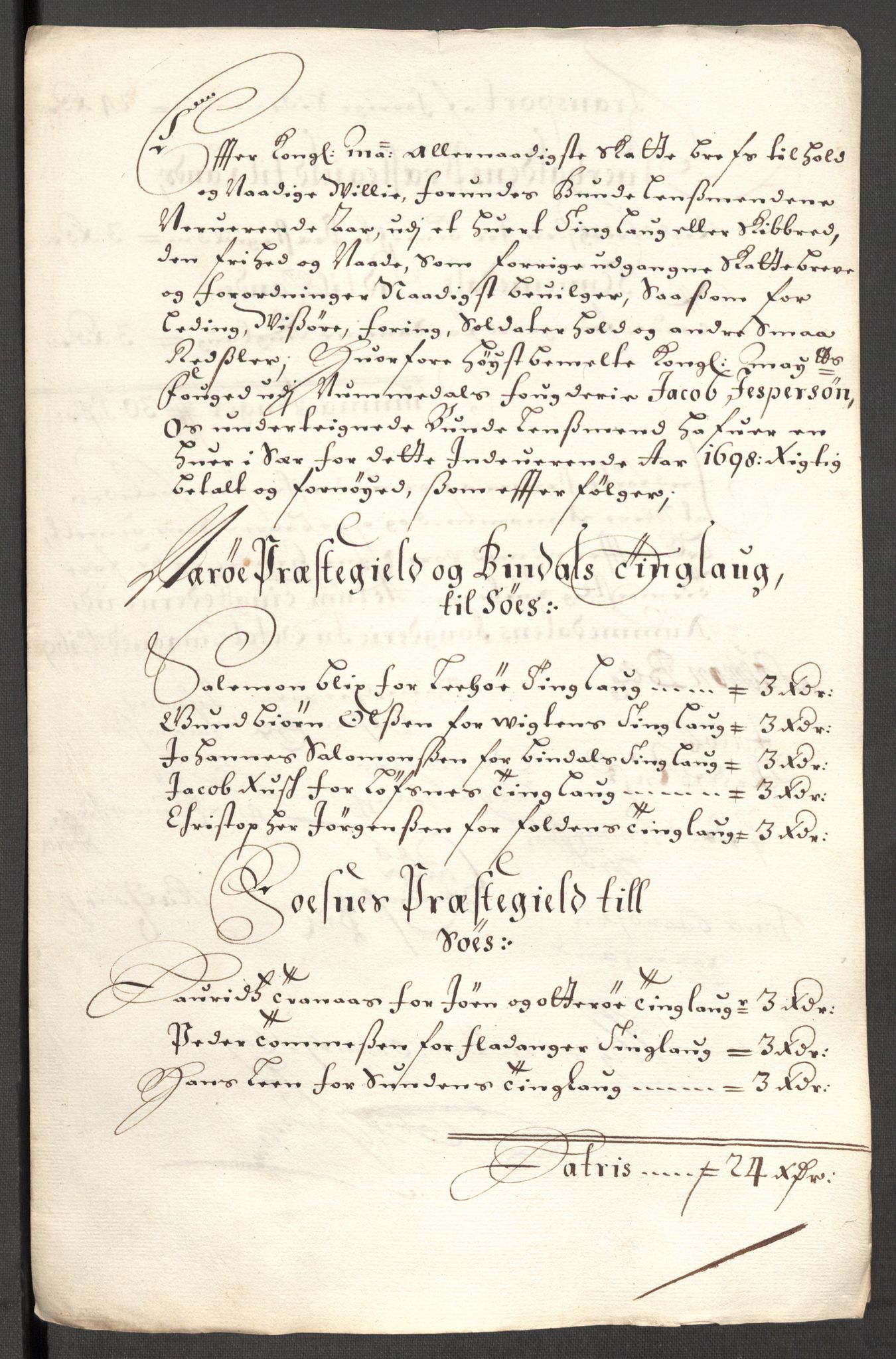 Rentekammeret inntil 1814, Reviderte regnskaper, Fogderegnskap, AV/RA-EA-4092/R64/L4425: Fogderegnskap Namdal, 1696-1698, p. 439