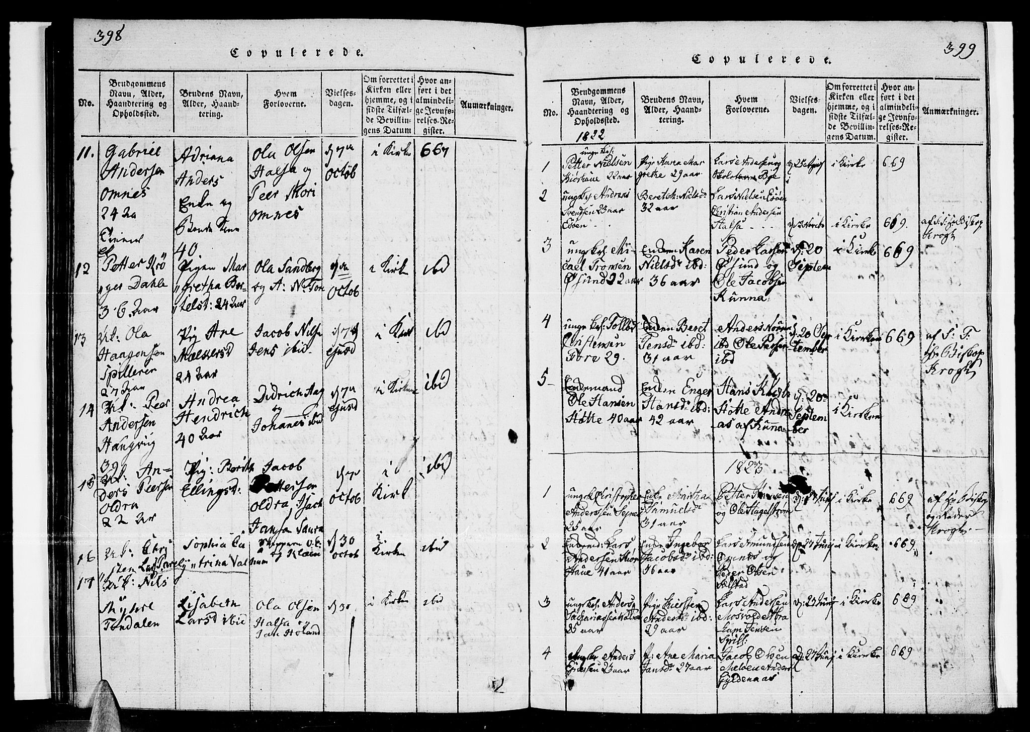 Ministerialprotokoller, klokkerbøker og fødselsregistre - Nordland, SAT/A-1459/841/L0593: Parish register (official) no. 841A04 /2, 1820-1825, p. 398-399