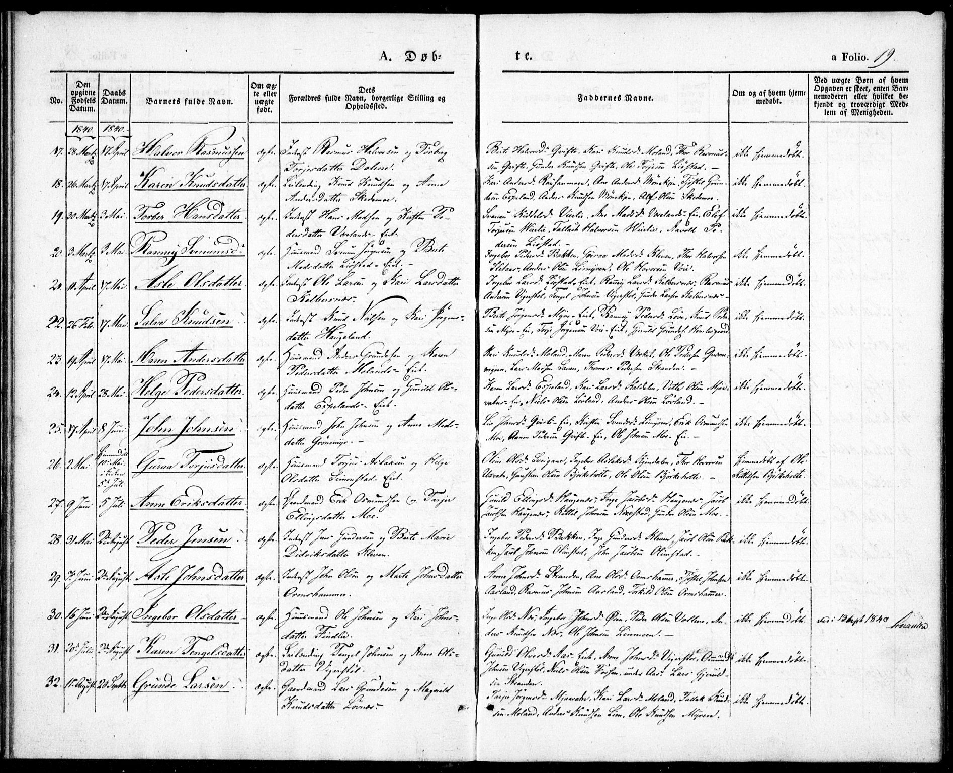 Gjerstad sokneprestkontor, SAK/1111-0014/F/Fa/Fab/L0002: Parish register (official) no. A 2, 1835-1852, p. 19