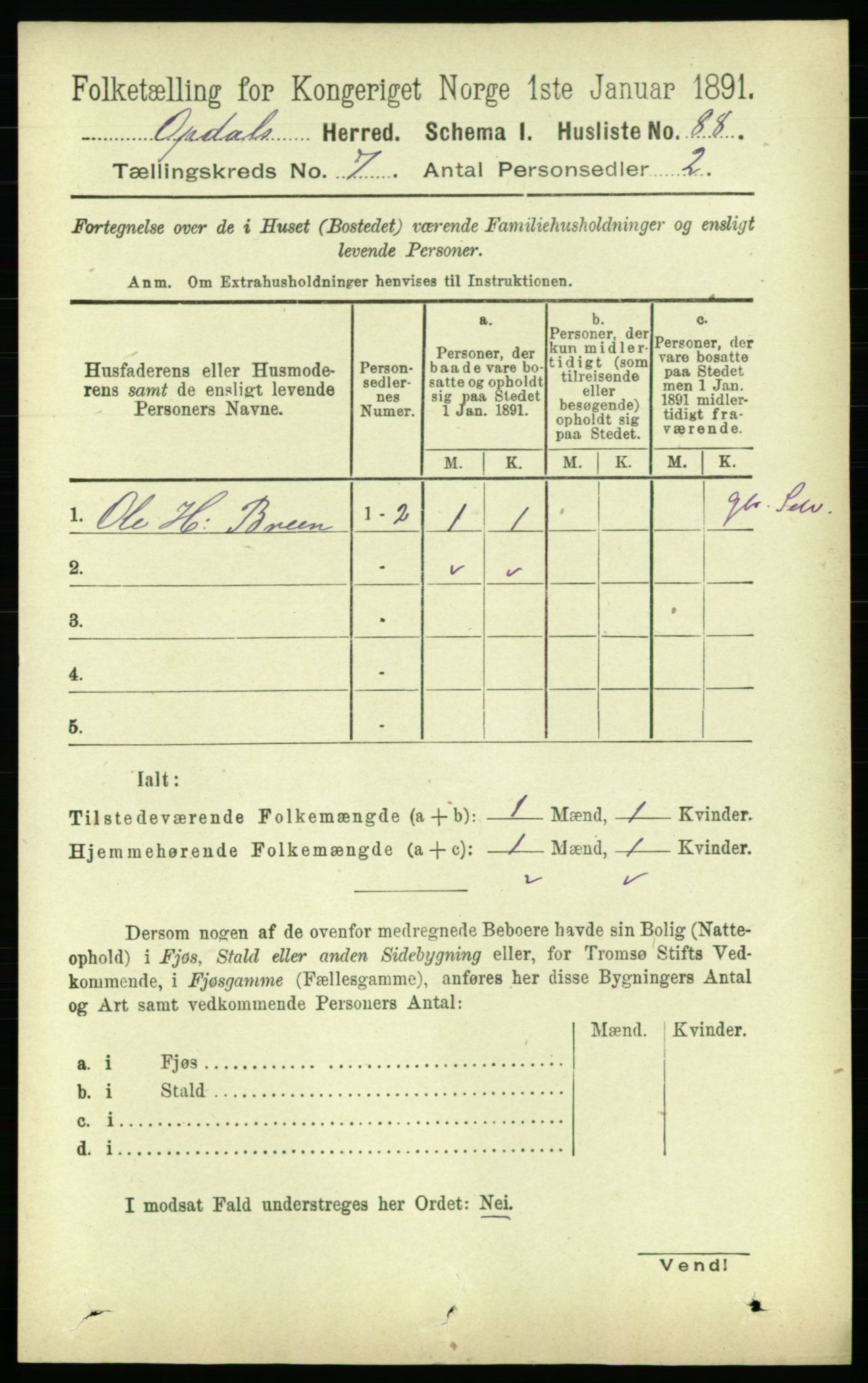 RA, 1891 census for 1634 Oppdal, 1891, p. 3493