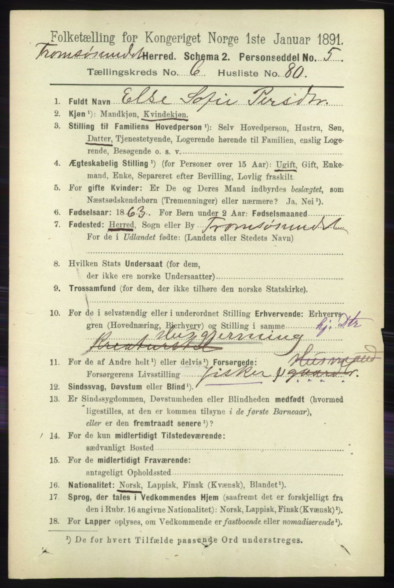 RA, 1891 census for 1934 Tromsøysund, 1891, p. 3626