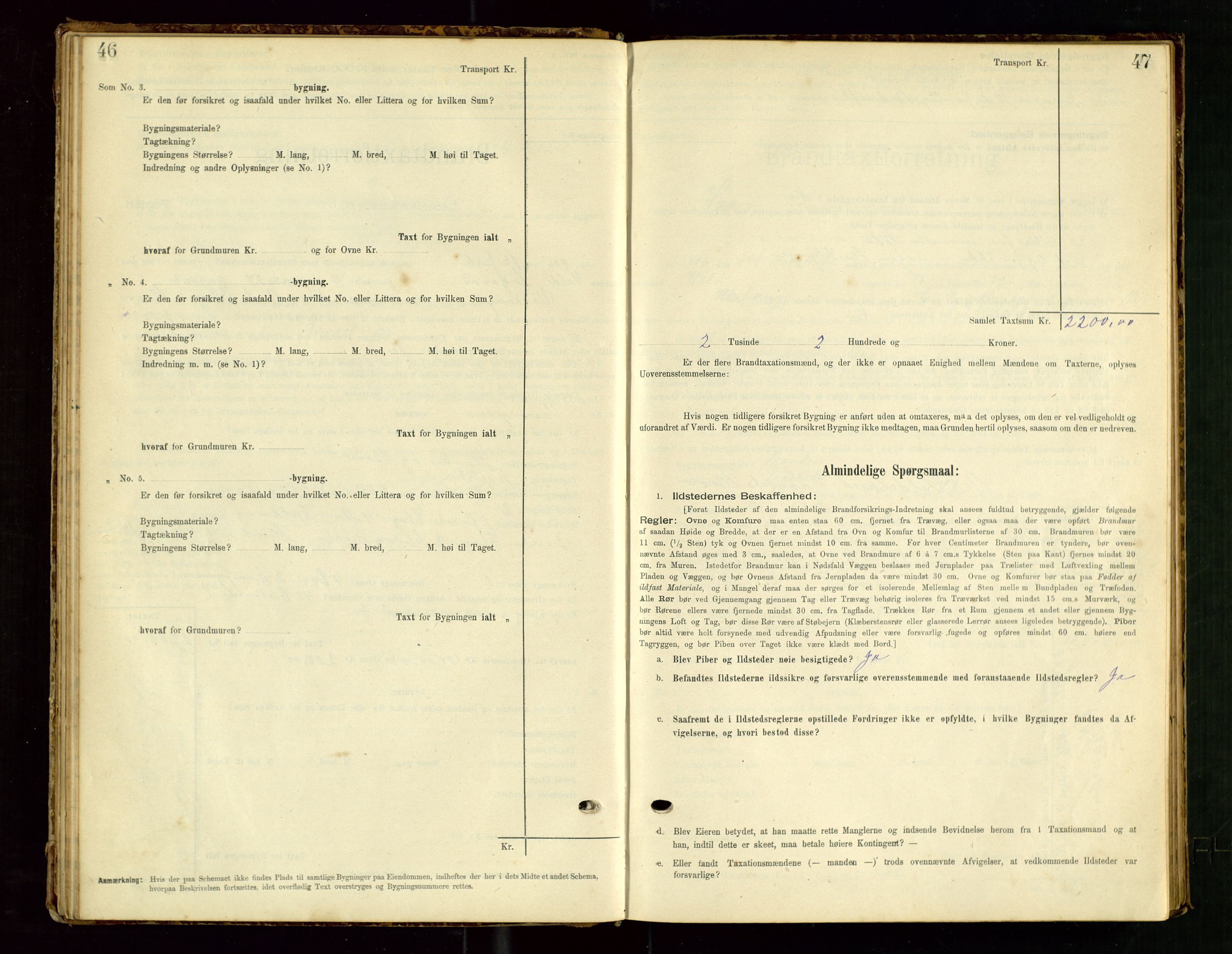 Hå lensmannskontor, SAST/A-100456/Goa/L0003: Takstprotokoll (skjema), 1895-1911, p. 46-47
