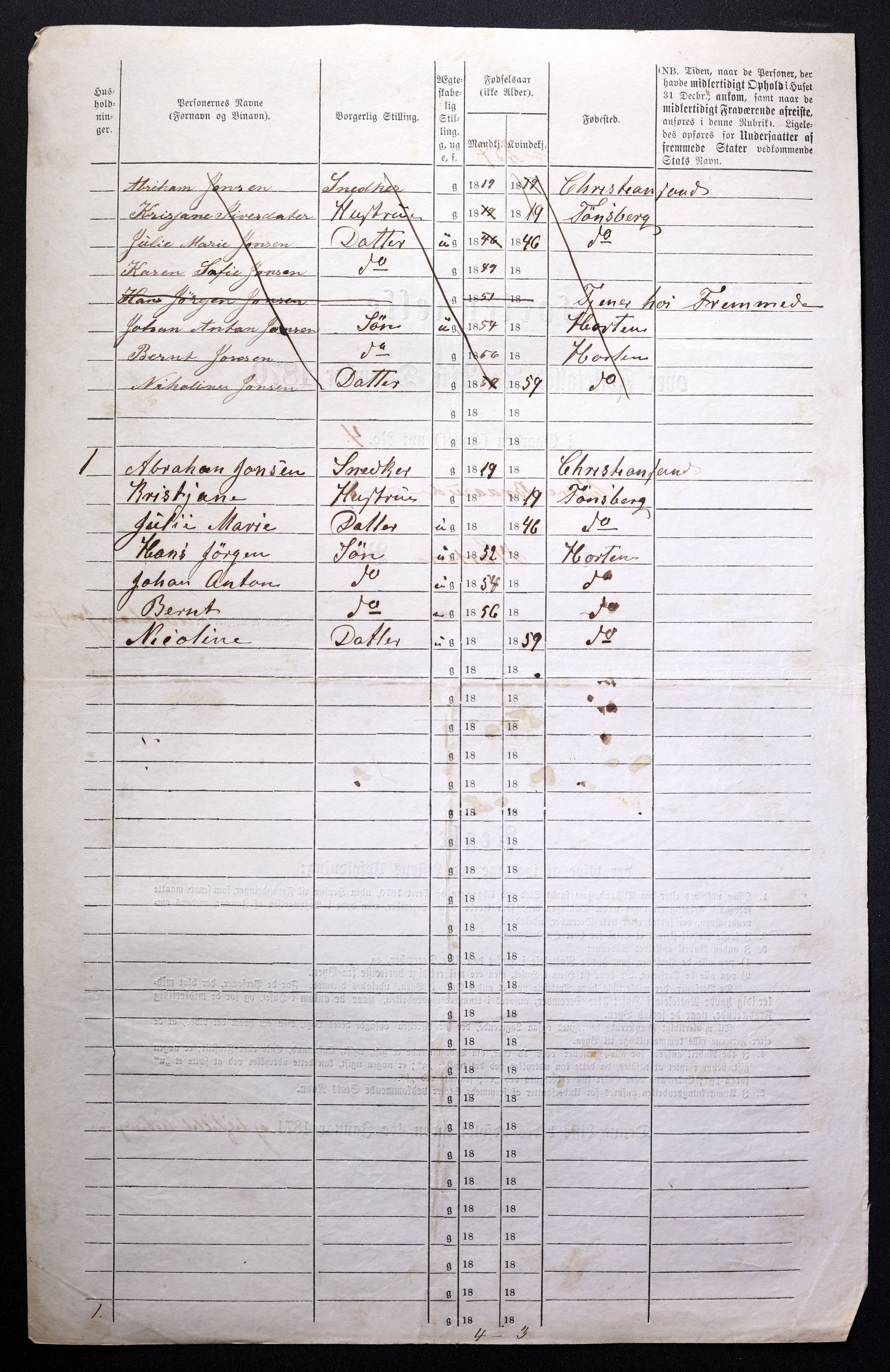 RA, 1870 census for 0703 Horten, 1870, p. 520