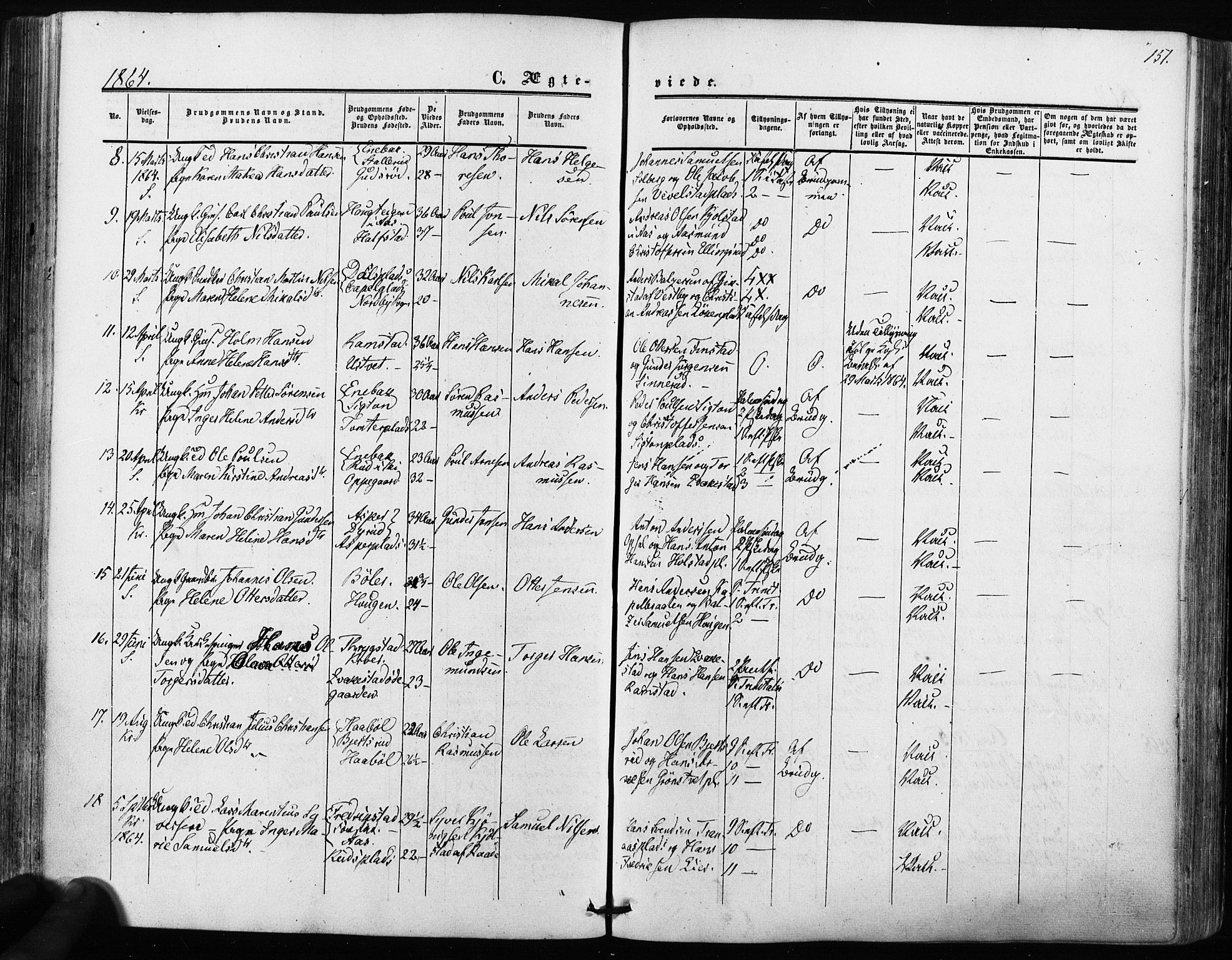 Kråkstad prestekontor Kirkebøker, SAO/A-10125a/F/Fa/L0007: Parish register (official) no. I 7, 1858-1870, p. 151