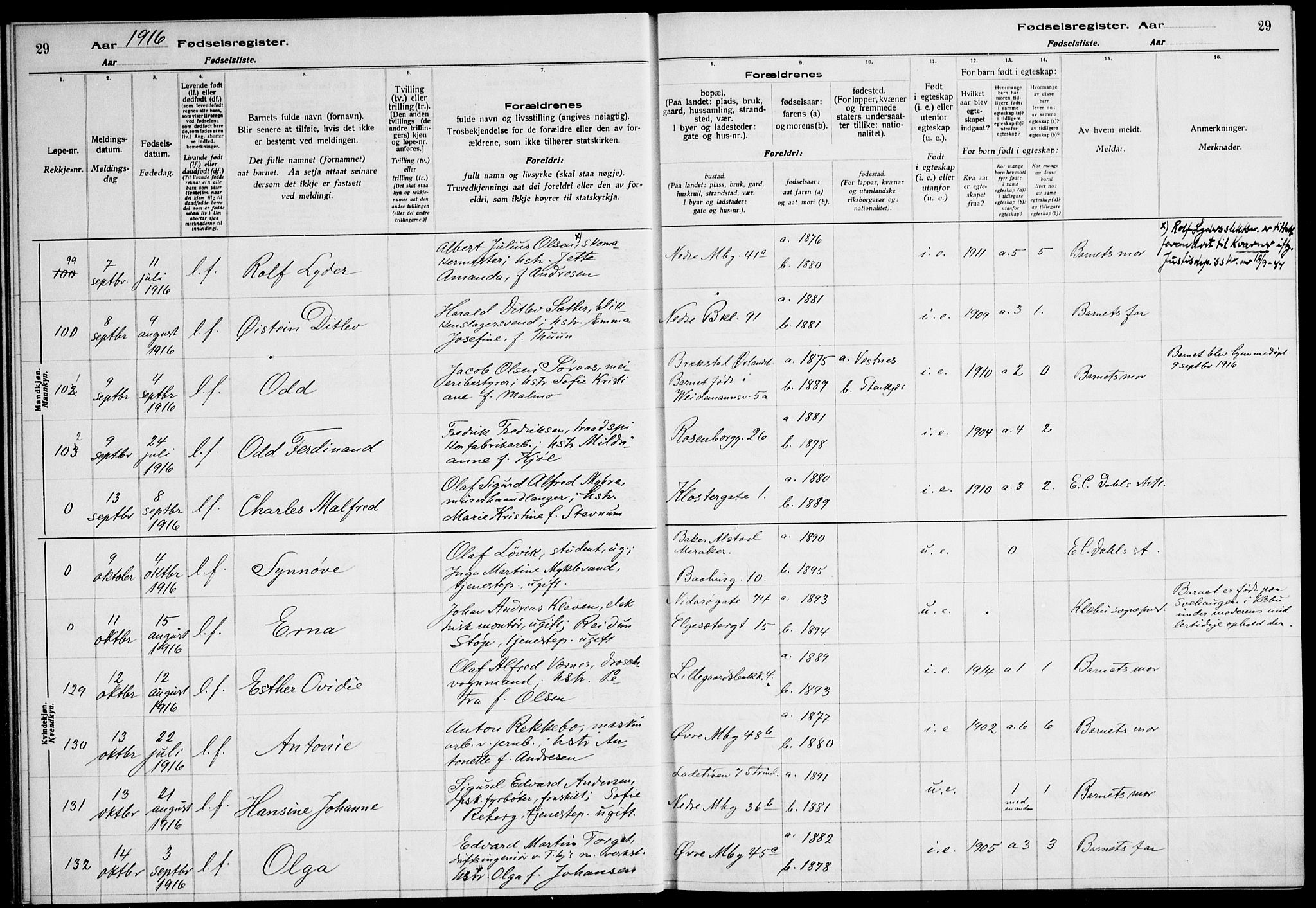 Ministerialprotokoller, klokkerbøker og fødselsregistre - Sør-Trøndelag, SAT/A-1456/604/L0232: Birth register no. 604.II.4.1, 1916-1920, p. 29