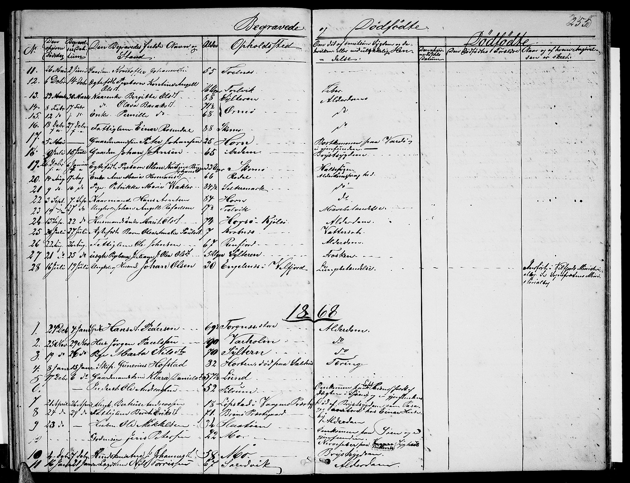 Ministerialprotokoller, klokkerbøker og fødselsregistre - Nordland, SAT/A-1459/813/L0212: Parish register (copy) no. 813C04, 1864-1886, p. 255
