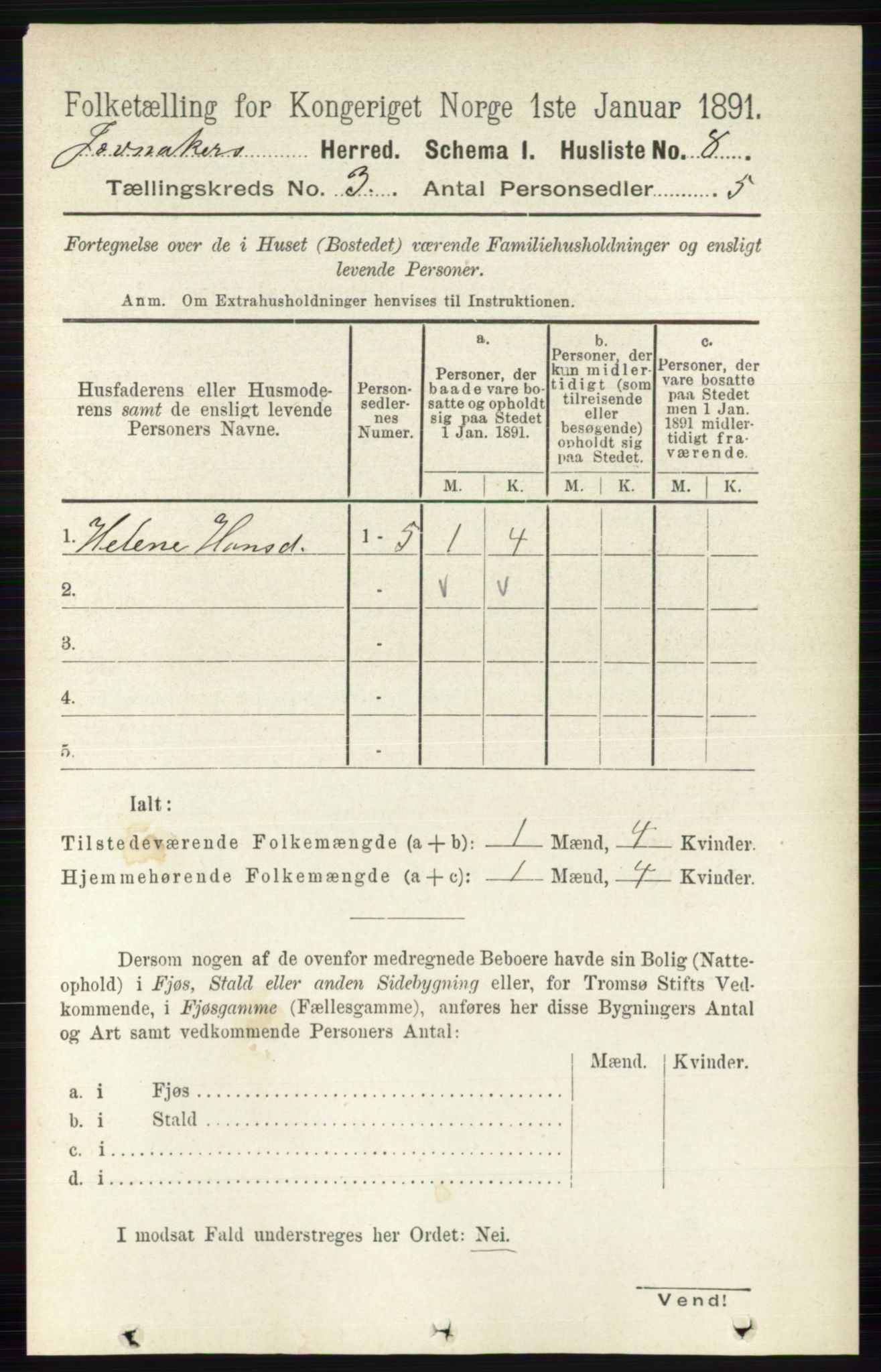 RA, 1891 census for 0532 Jevnaker, 1891, p. 1083