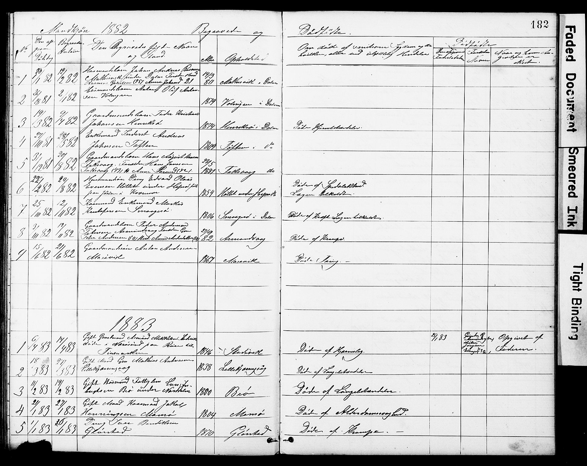 Ministerialprotokoller, klokkerbøker og fødselsregistre - Sør-Trøndelag, SAT/A-1456/634/L0541: Parish register (copy) no. 634C03, 1874-1891, p. 182