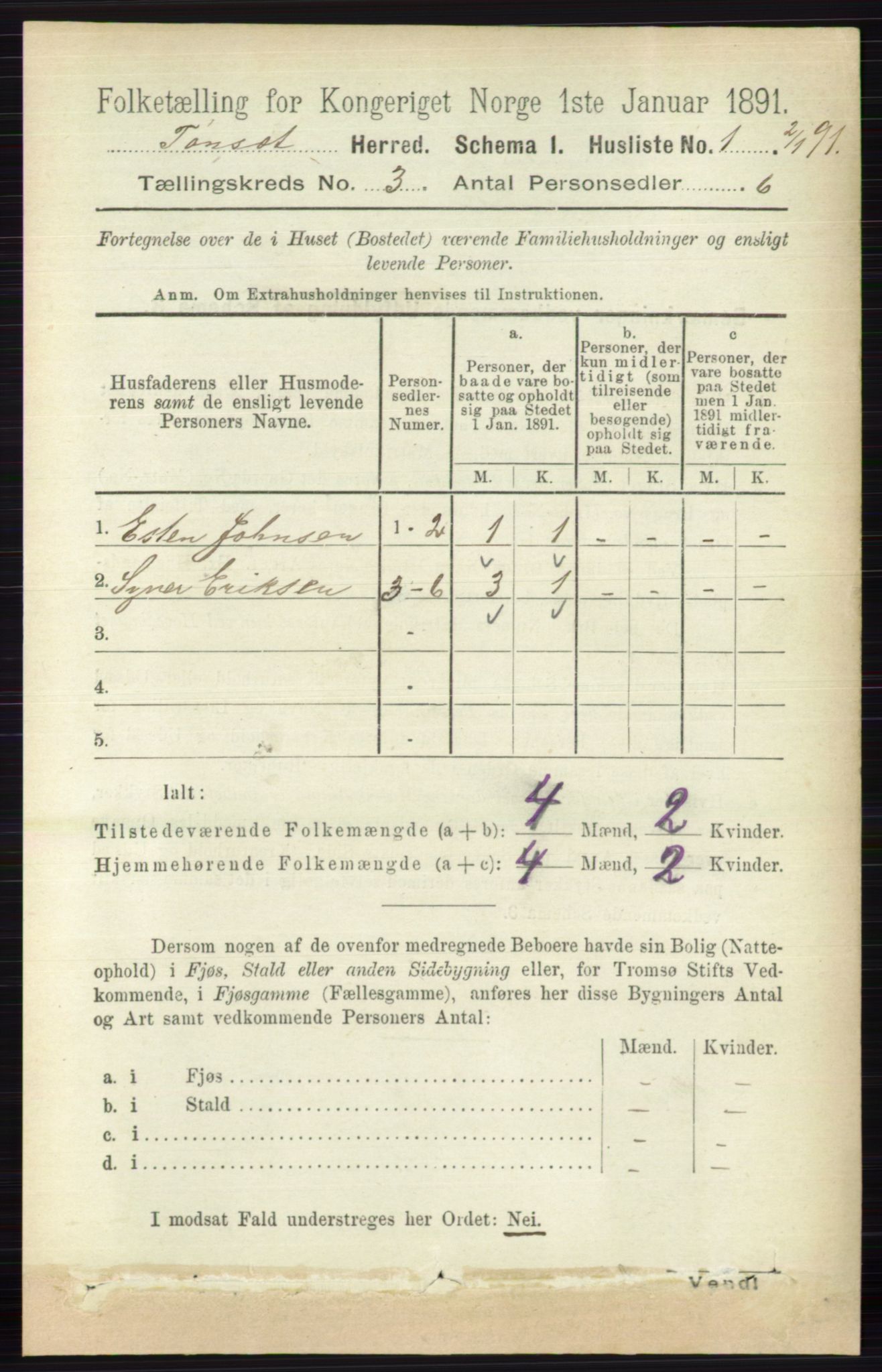 RA, 1891 census for 0437 Tynset, 1891, p. 544