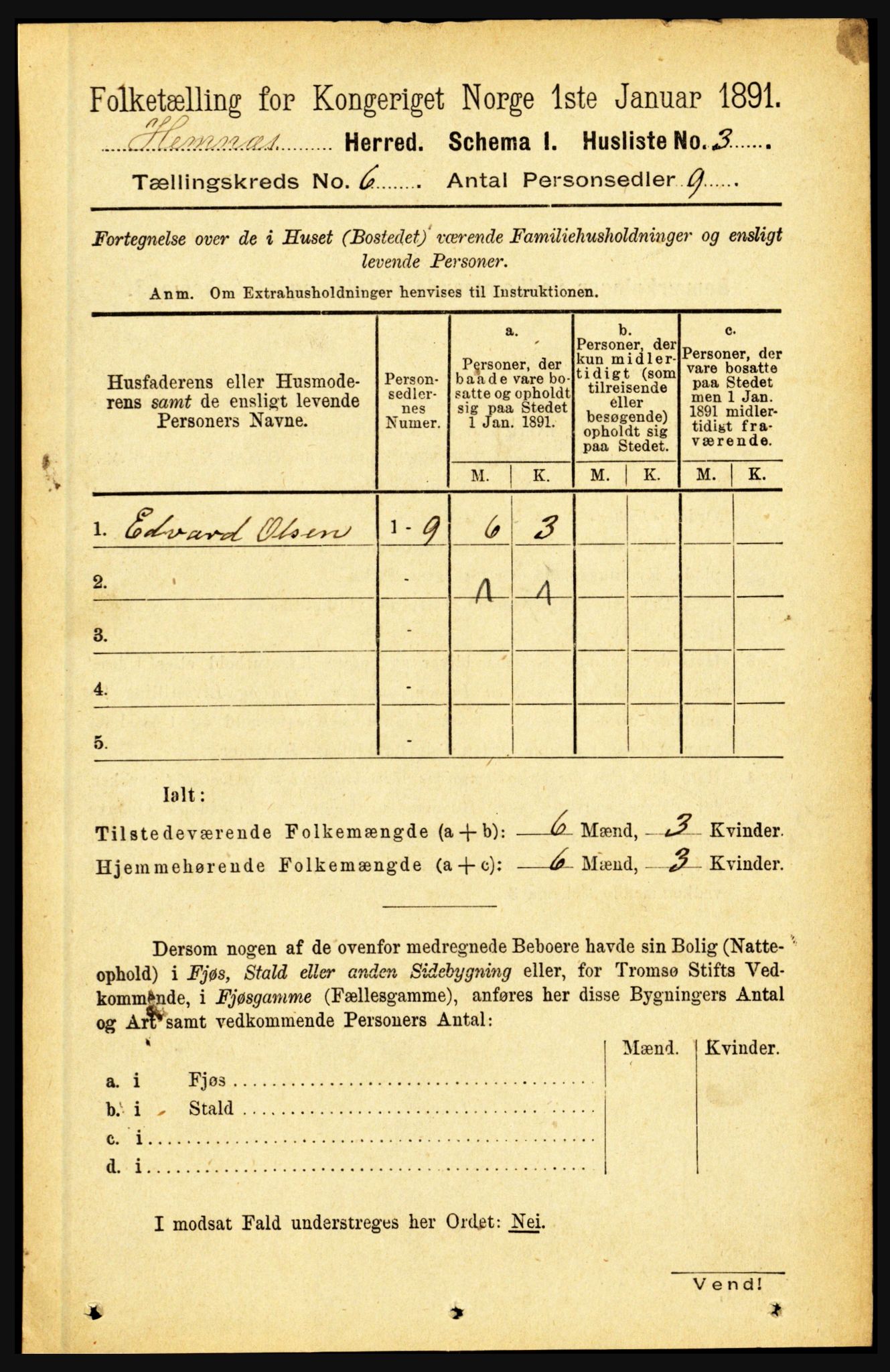 RA, 1891 census for 1832 Hemnes, 1891, p. 2891