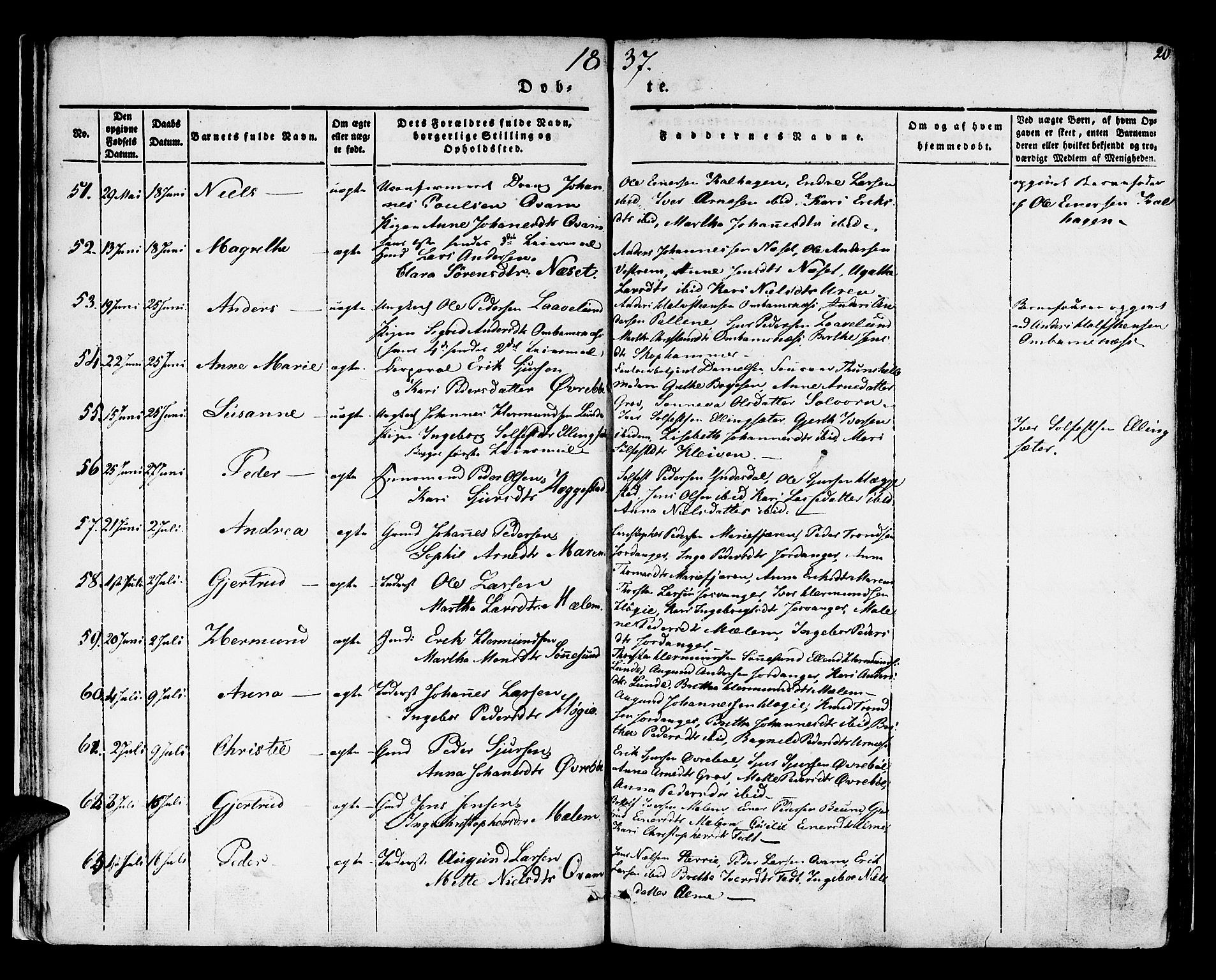 Hafslo sokneprestembete, SAB/A-80301/H/Haa/Haaa/L0005: Parish register (official) no. A 5, 1834-1852, p. 20
