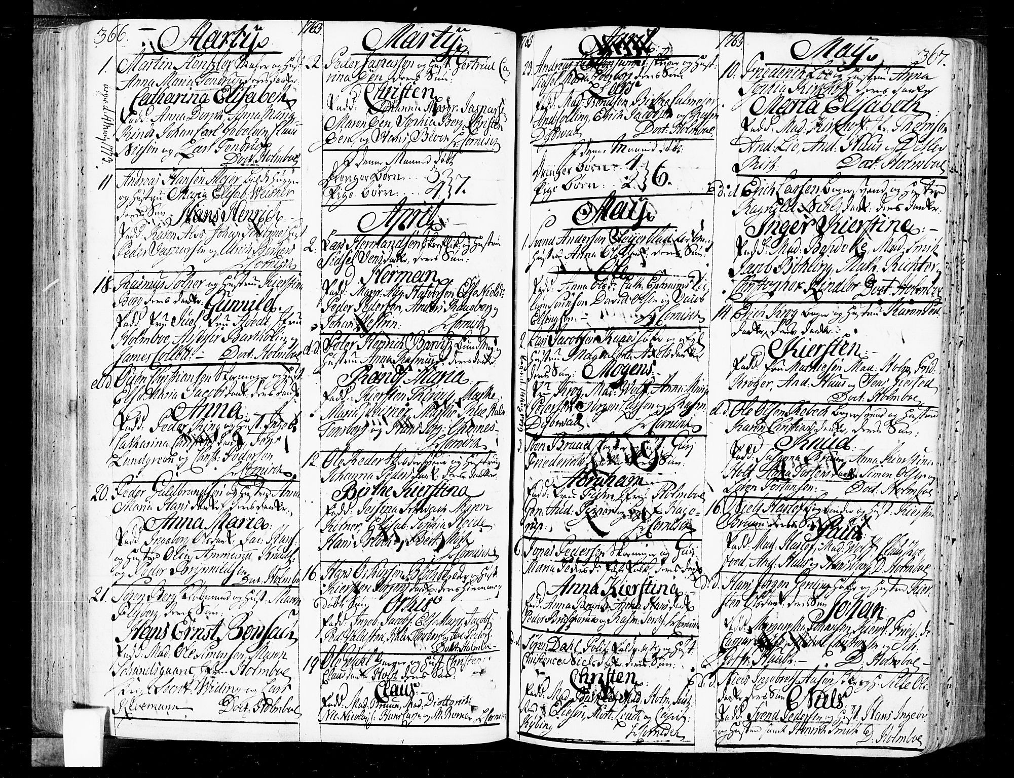 Oslo domkirke Kirkebøker, SAO/A-10752/F/Fa/L0004: Parish register (official) no. 4, 1743-1786, p. 366-367