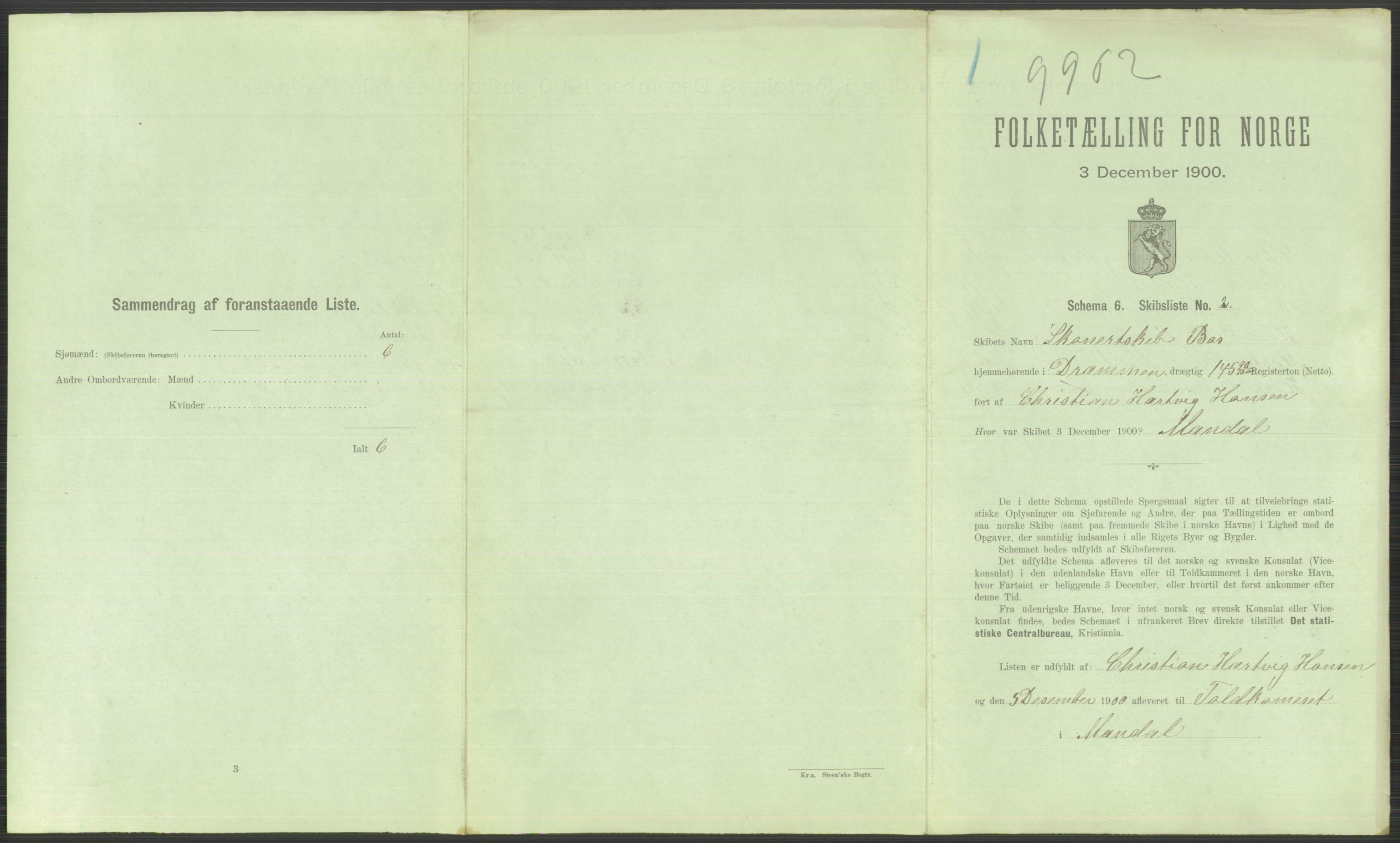 RA, 1900 Census - ship lists from ships in Norwegian harbours, harbours abroad and at sea, 1900, p. 789