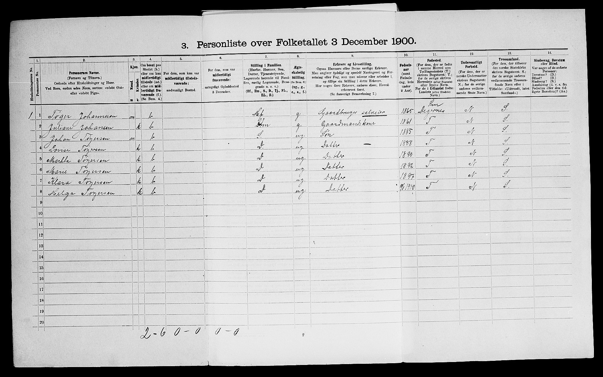 SAO, 1900 census for Berg, 1900