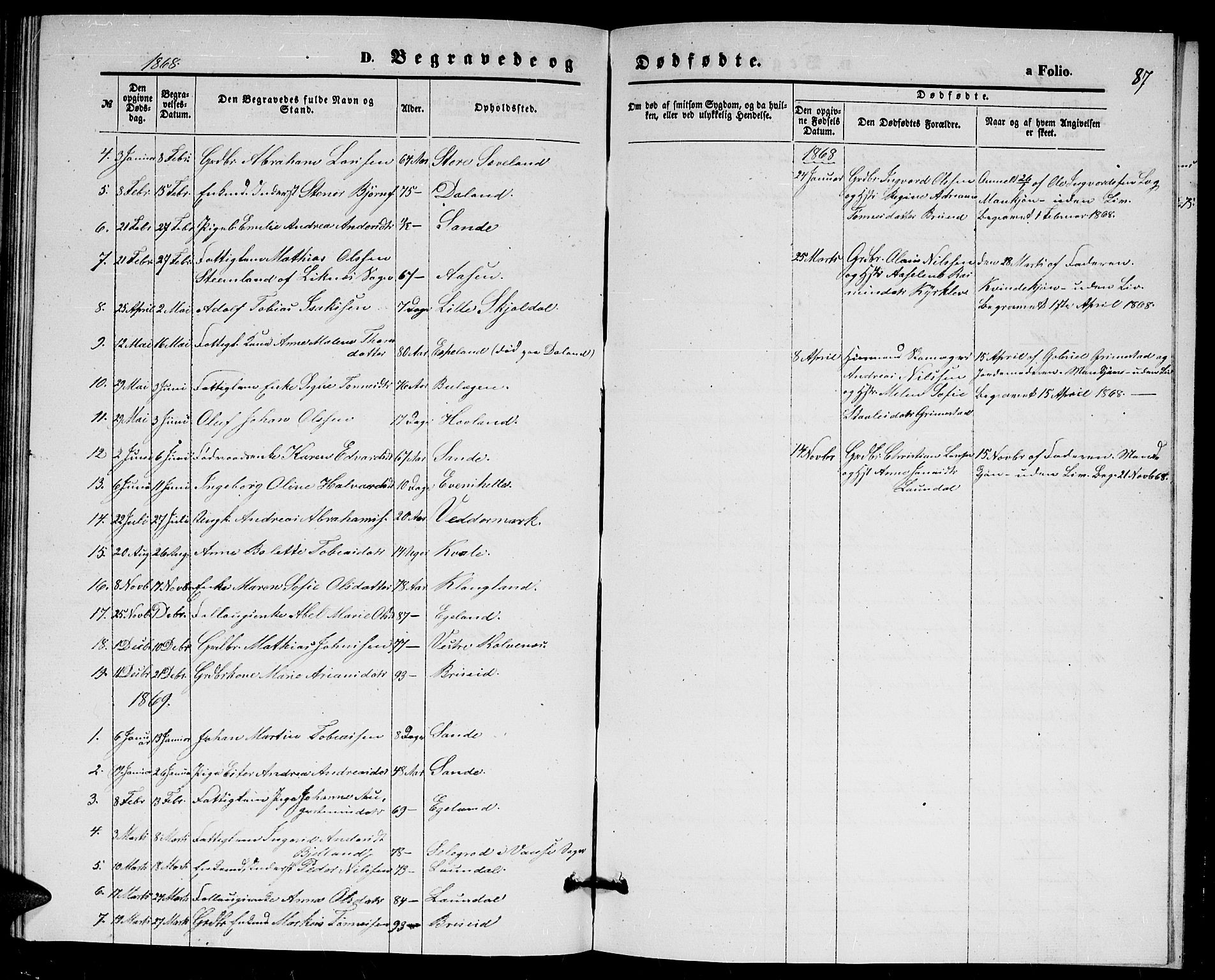 Herad sokneprestkontor, AV/SAK-1111-0018/F/Fb/Fba/L0003: Parish register (copy) no. B 3, 1863-1883, p. 87