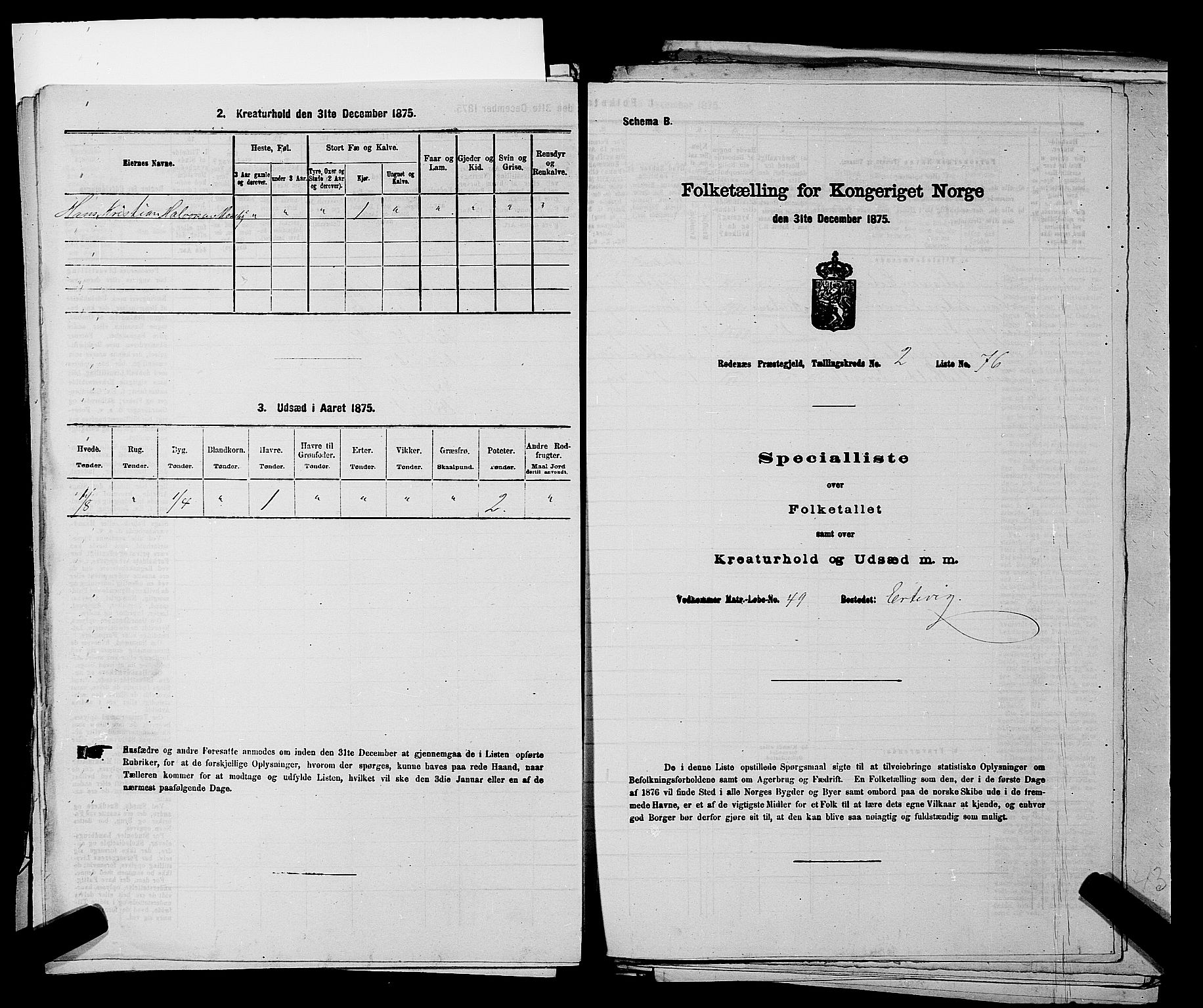 RA, 1875 census for 0120P Rødenes, 1875, p. 354